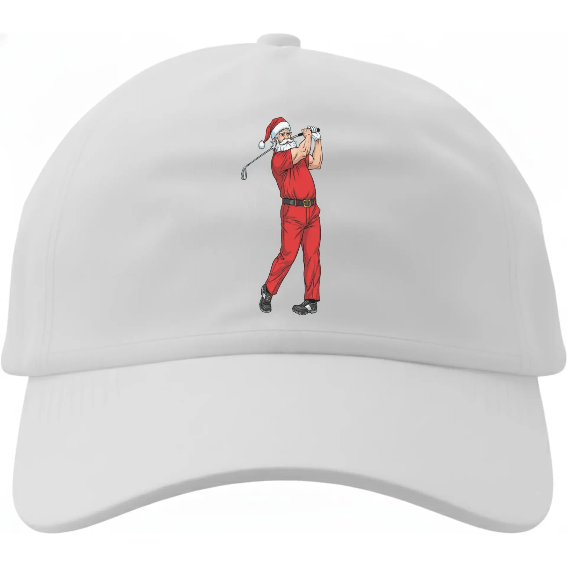 Baseball Cap Featuring Santa Claus Playing Golf Graphic Design Comfortable Cotton Headwear for Seasonal Sports Fun