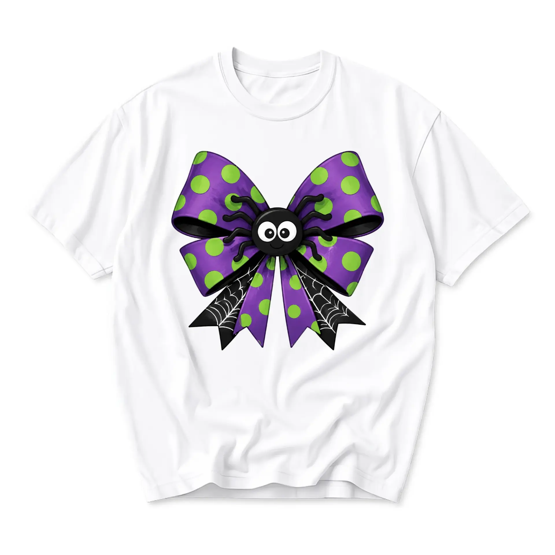 Graphic Tee Unisex Spider Bow T-Shirt Spooky Polka Dot Halloween Inspired Casual Short Sleeve Crew Neck Shirt