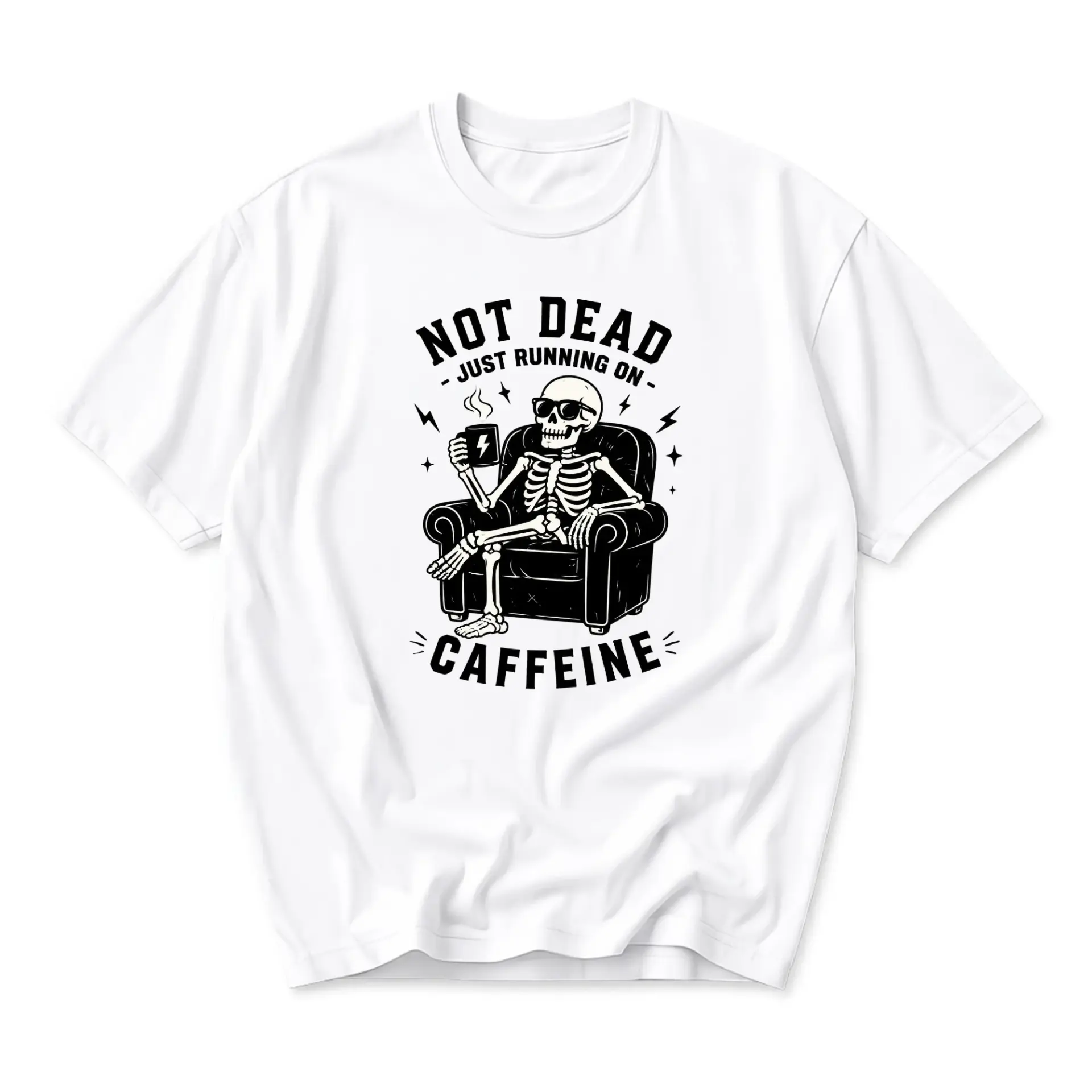Funny Shirt Not Dead Just Running on Caffeine Graphic Tee Unisex Casual Crew Neck Soft Cotton Blend Apparel