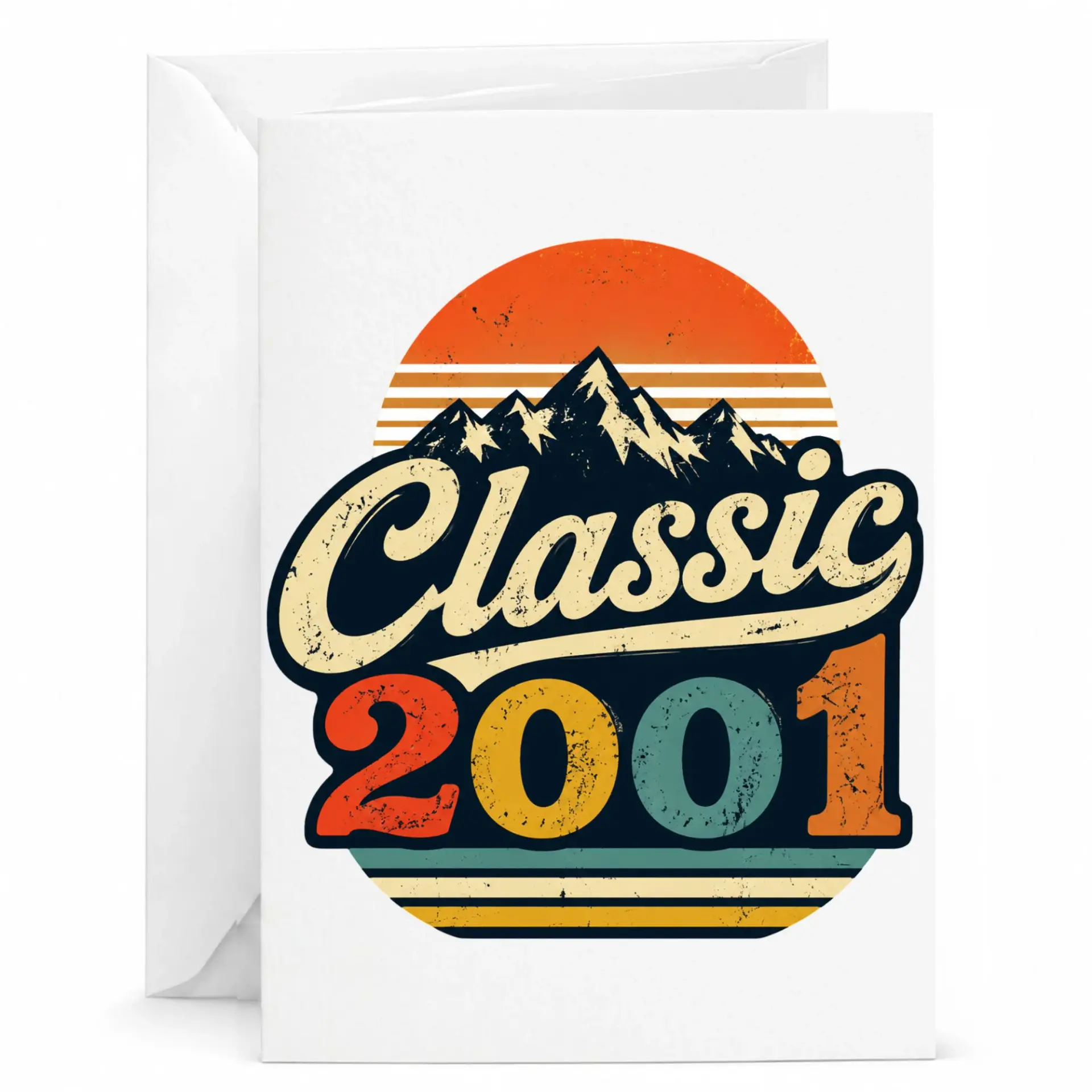 Birthday Card Classic 2001 Vintage Retro Mountain Sunset Design Greeting Card for Milestone Year Celebration