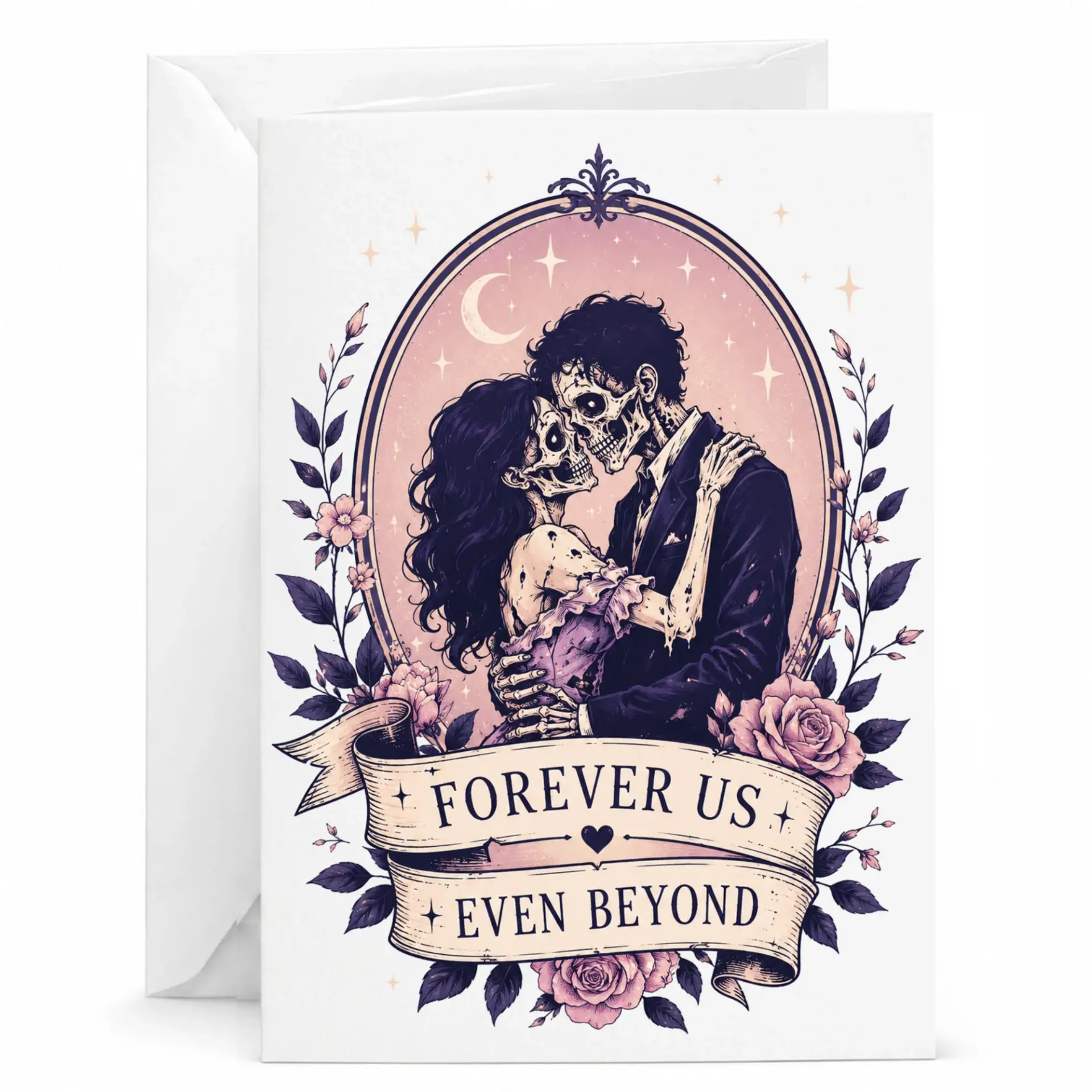 Greeting Card Romantic Skeleton Couple Gothic Anniversary Us