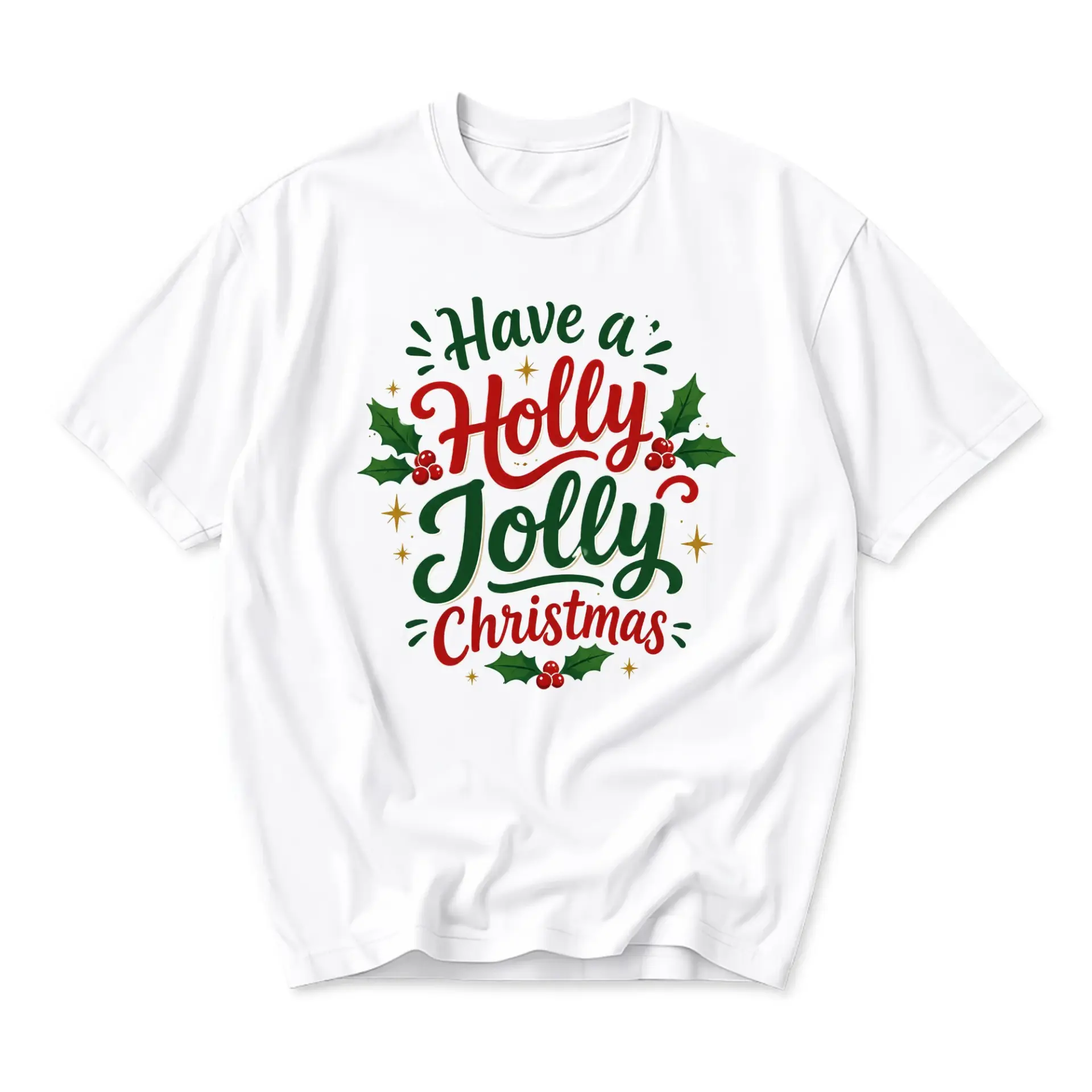 Graphic Tee Have a Holly Holiday Shirt Unisex Casual Crew Neck Soft Cotton