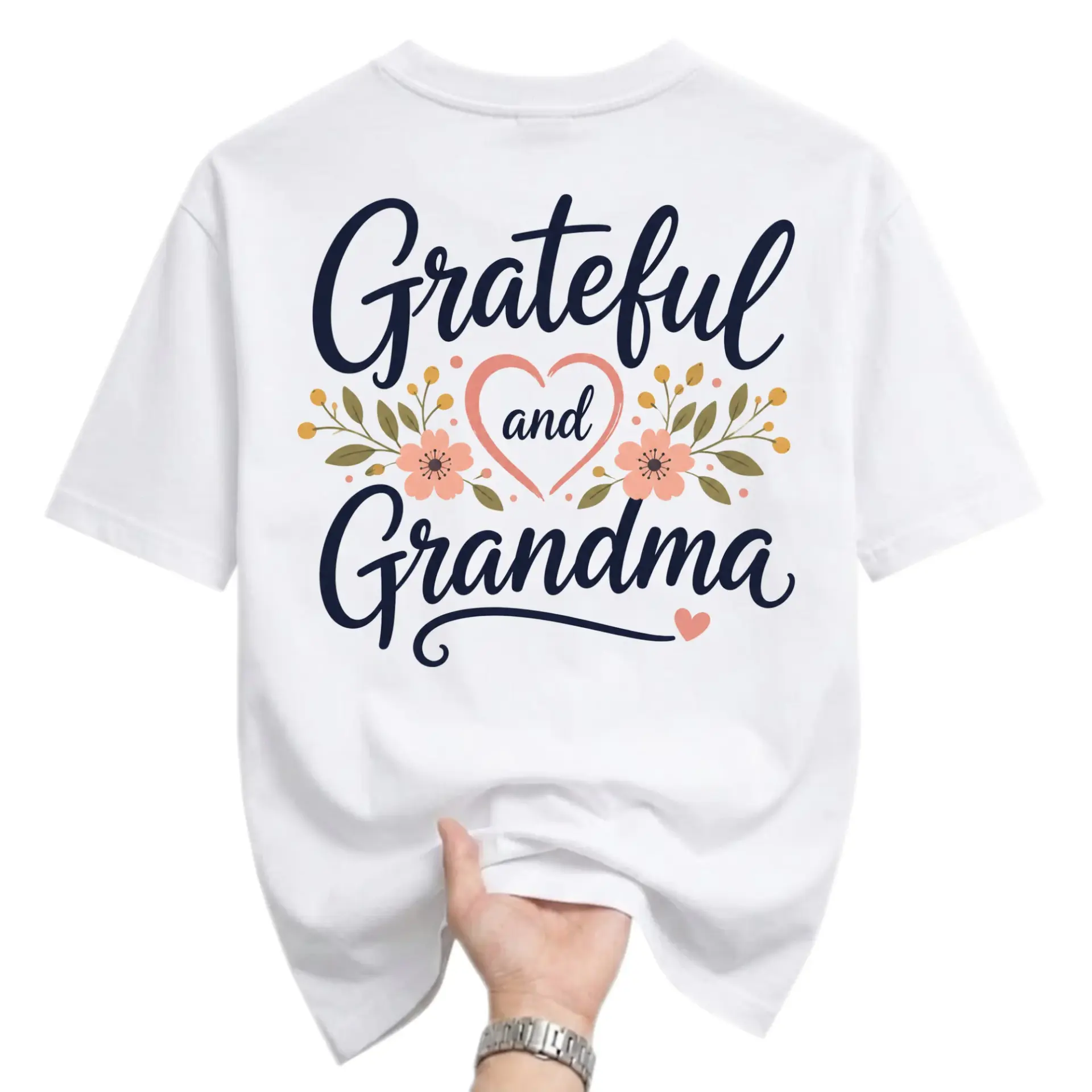 Graphic Tee Grateful and Grandma Floral Heart Design Unisex Cotton Crew