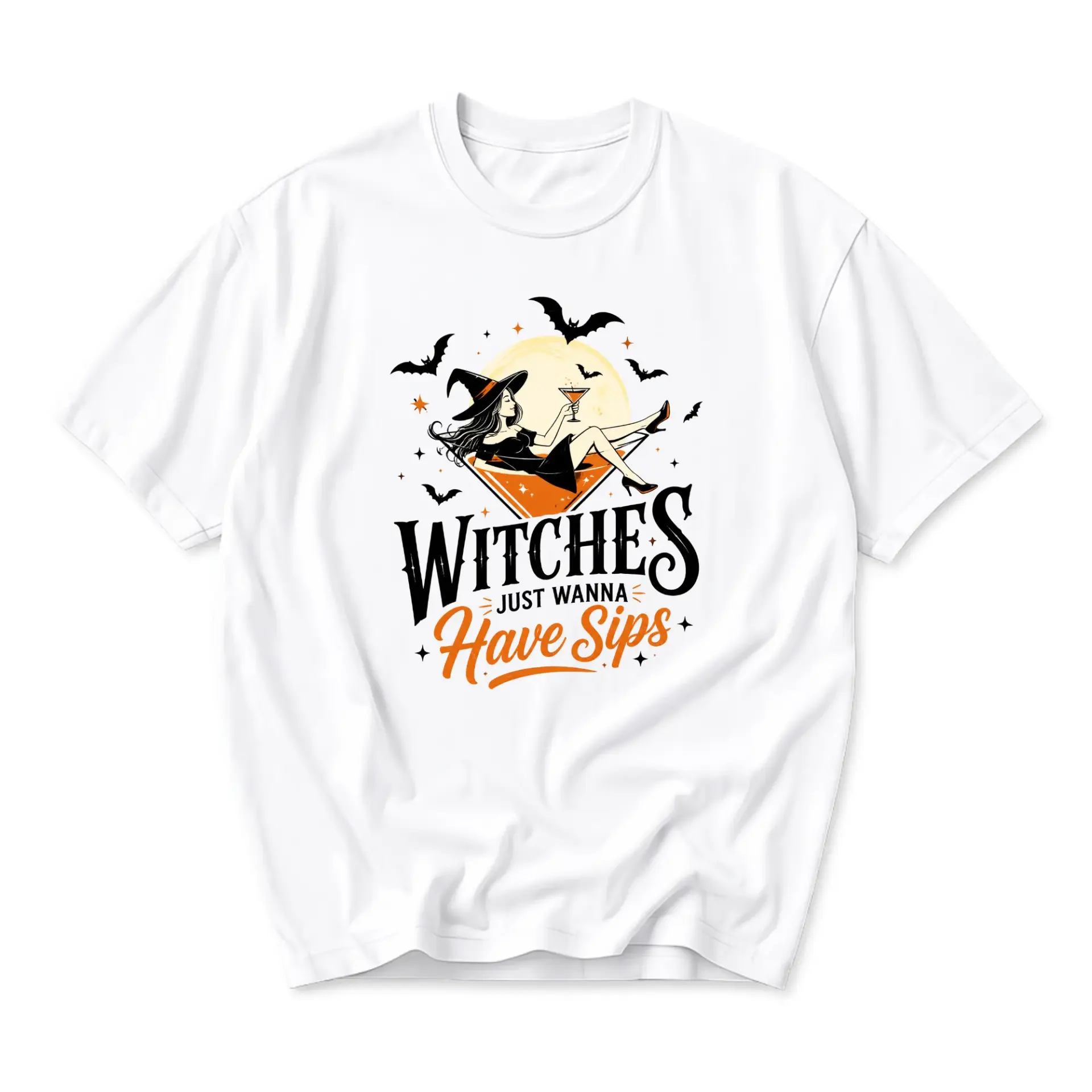 Graphic Tee Witches Just Wanna Have Sips Funny Halloween Shirt Casual Short Sleeve Crew Neck Unisex Print Top