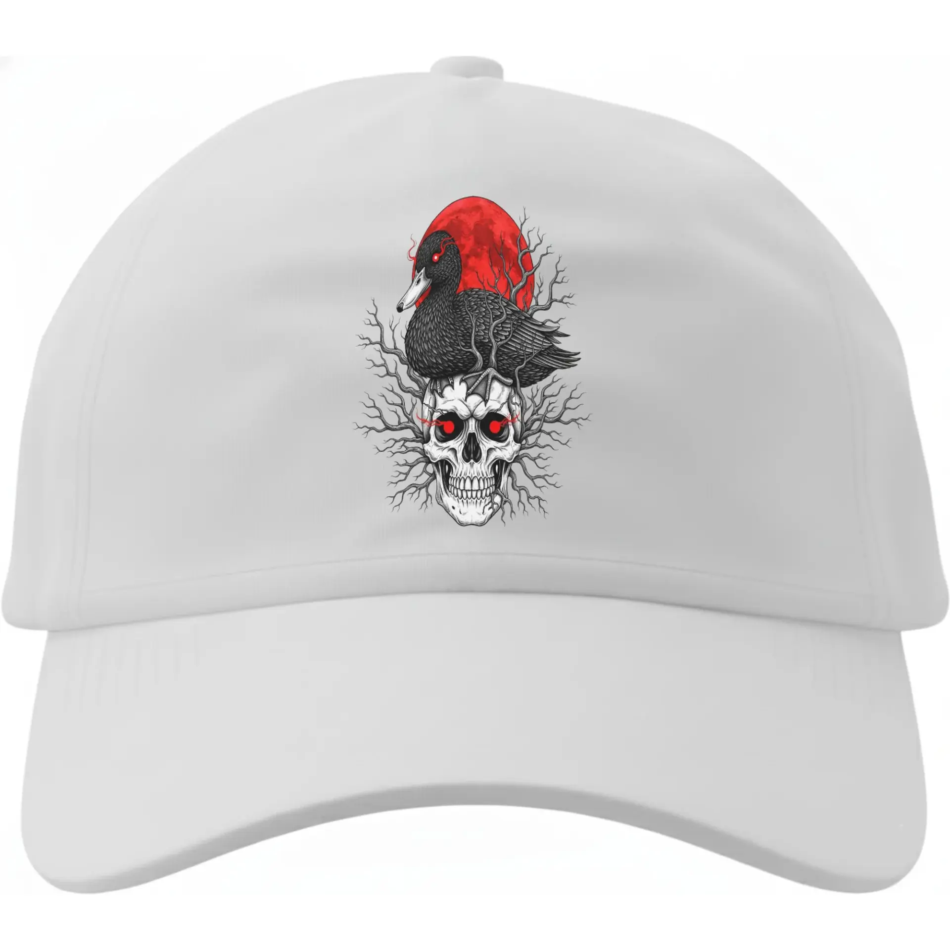 Baseball Cap Featuring Dark Gothic Duck and Skull Art, Comfortable Cotton Low Profile Hat for Casual Everyday Wear