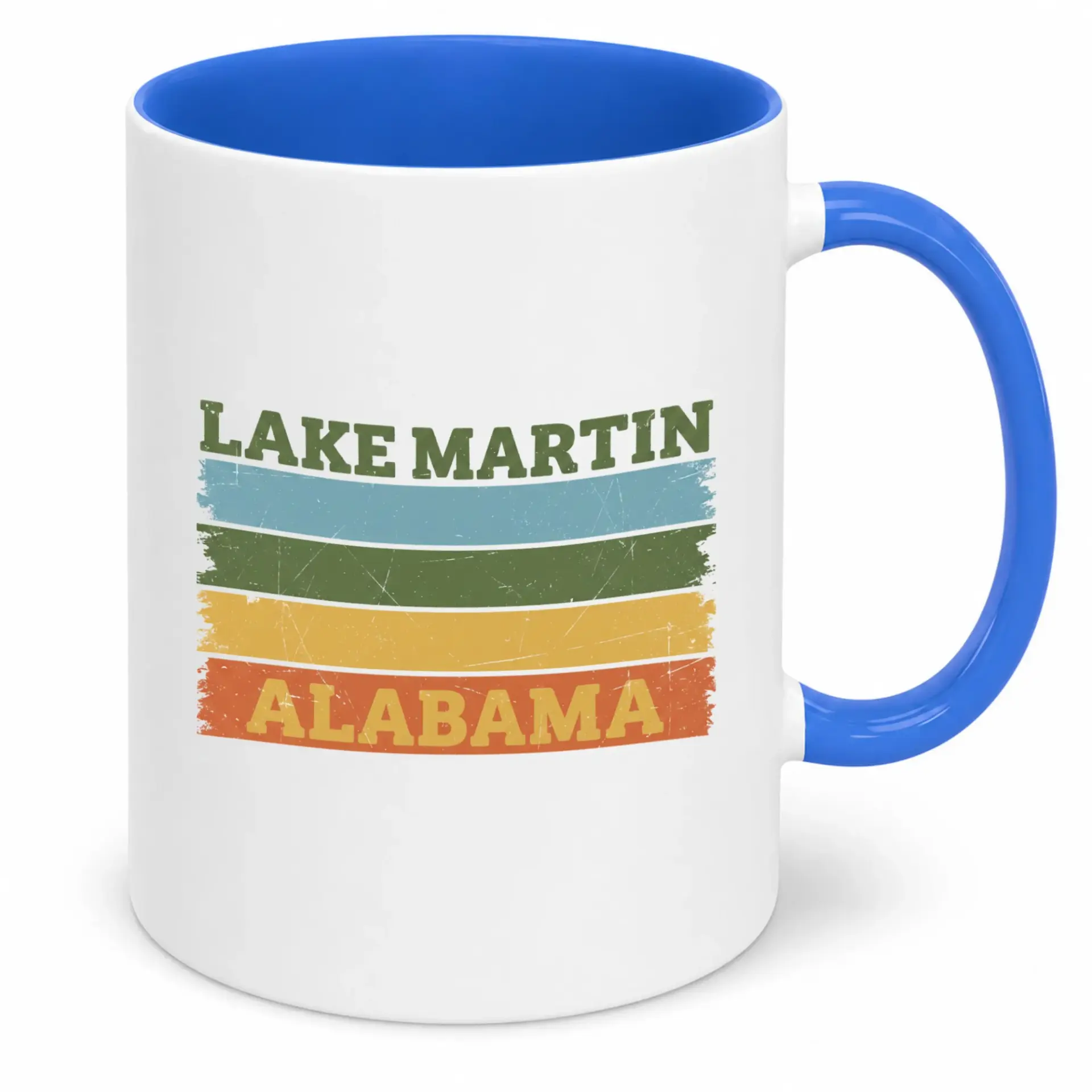 Lake Martin Alabama Retro Distressed Design Coffee Mug, Vintage Style Travel Destination Ceramic Cup for Home and Office