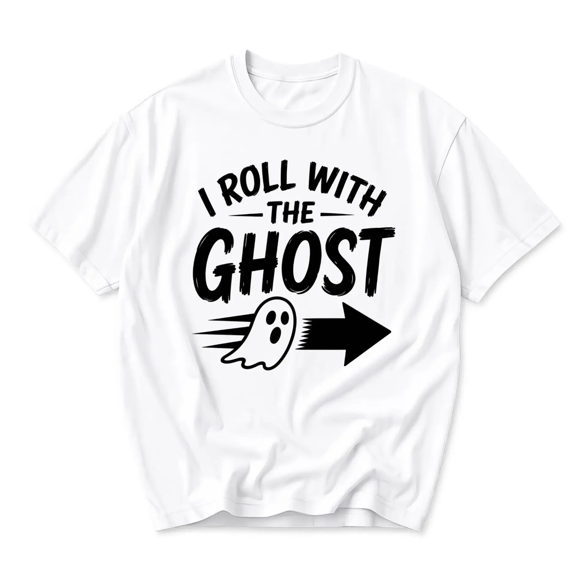 Funny Shirt I Roll with the Ghost Graphic Tee Unisex Crew Neck Casual Cotton Blend Comfortable Short Sleeve Apparel