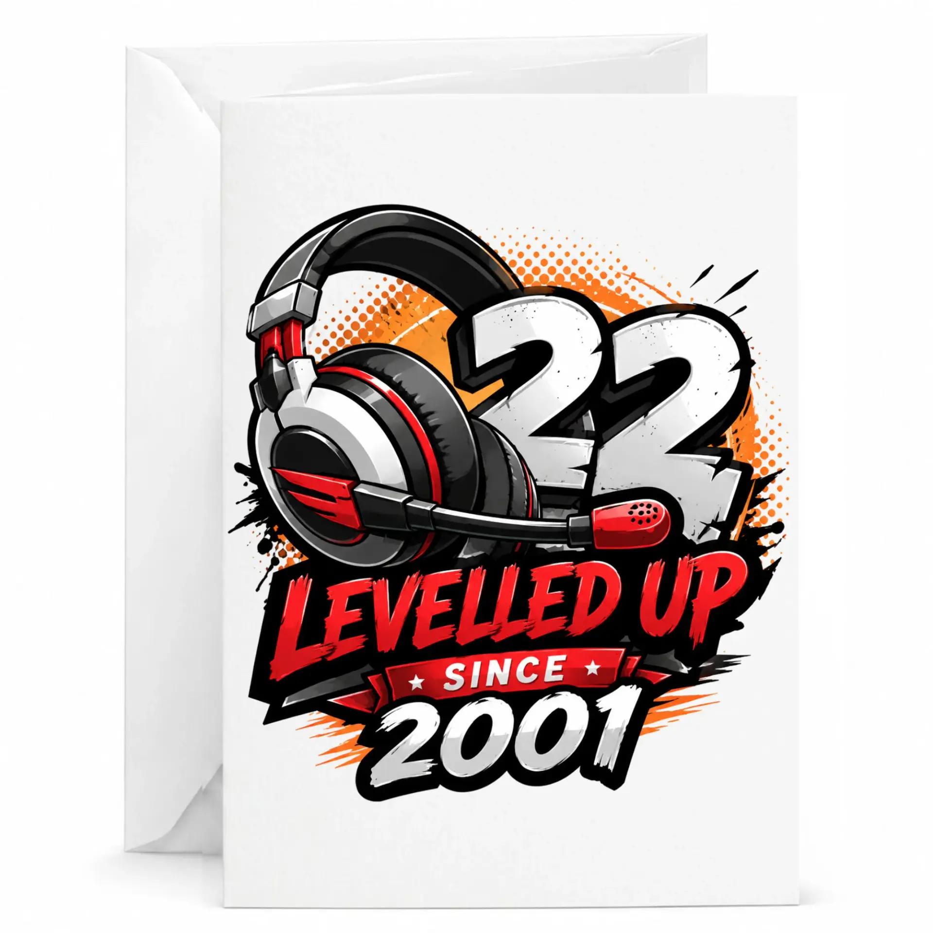 Birthday Card Gaming Themed 22 Levelled up Since 2001 Greeting Card for Gamer Enthusiasts Folded Stationary with Envelope