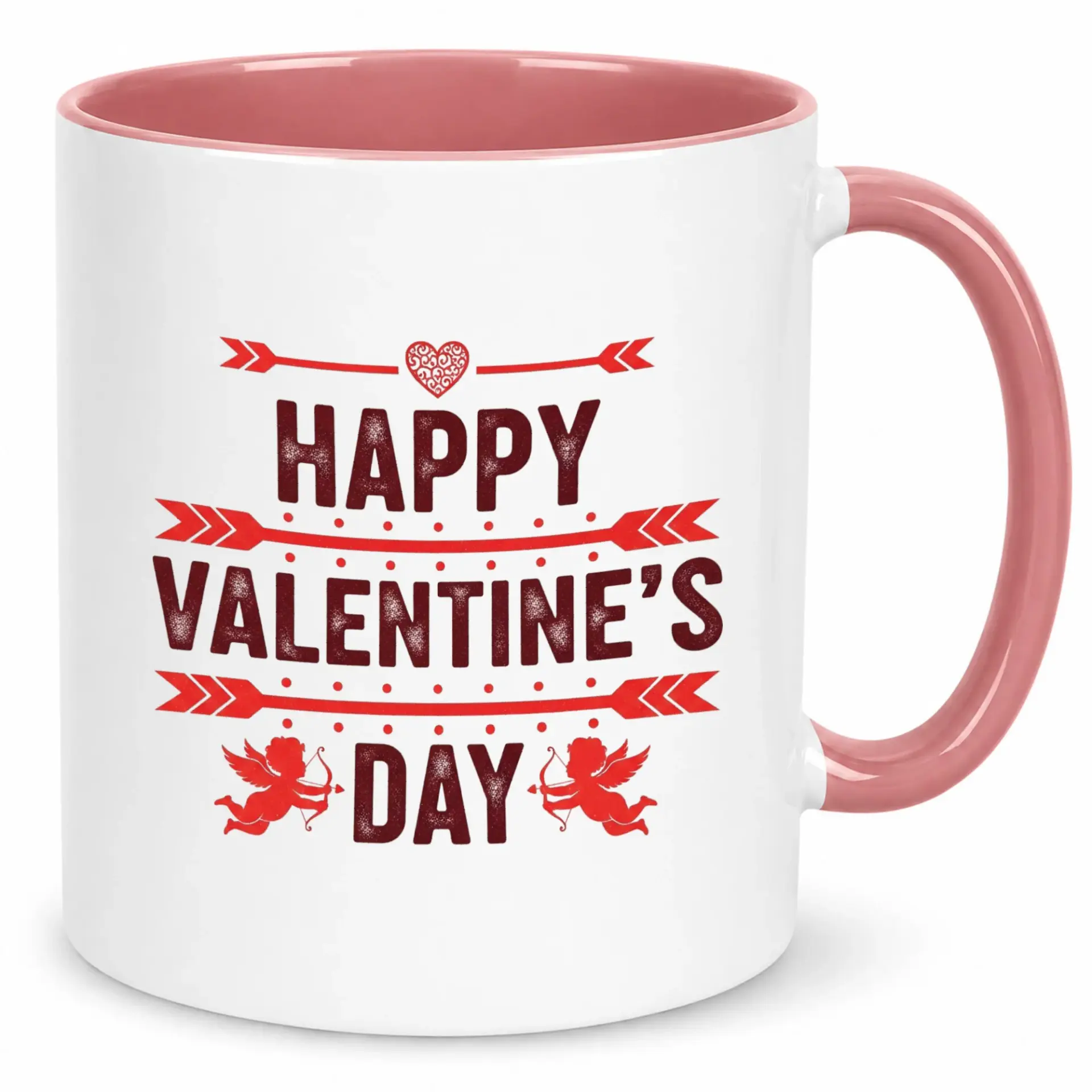 Ceramic Coffee Mug with Happy Valentine's Day Design, Festive Holiday Drinkware for Hot Beverages, Cupid Arrows and Heart Accent, Ideal Gift for Loved Ones