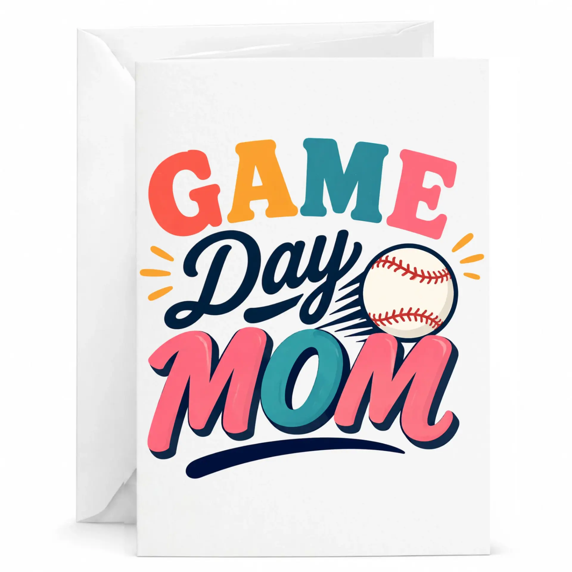 Mom Greeting Card for Sports Fan Mother with Baseball Graphic Design and Matching Envelope Included