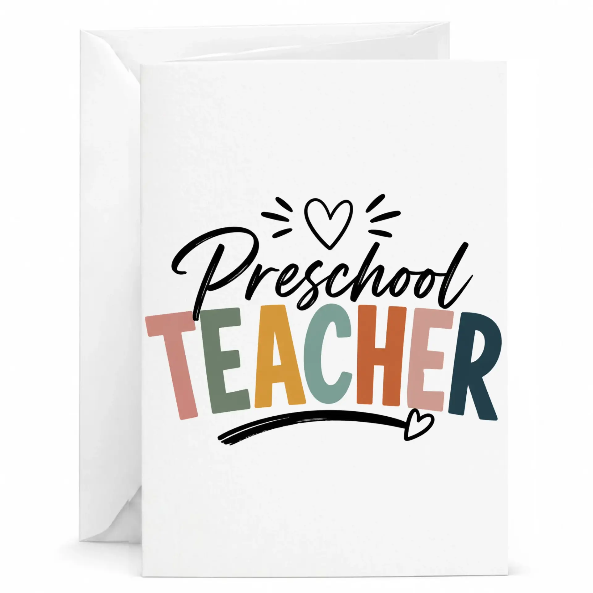 Greeting Card for Preschool Teacher Appreciation Colorful Typography Design Blank Note with White Envelope 5x7 Inch