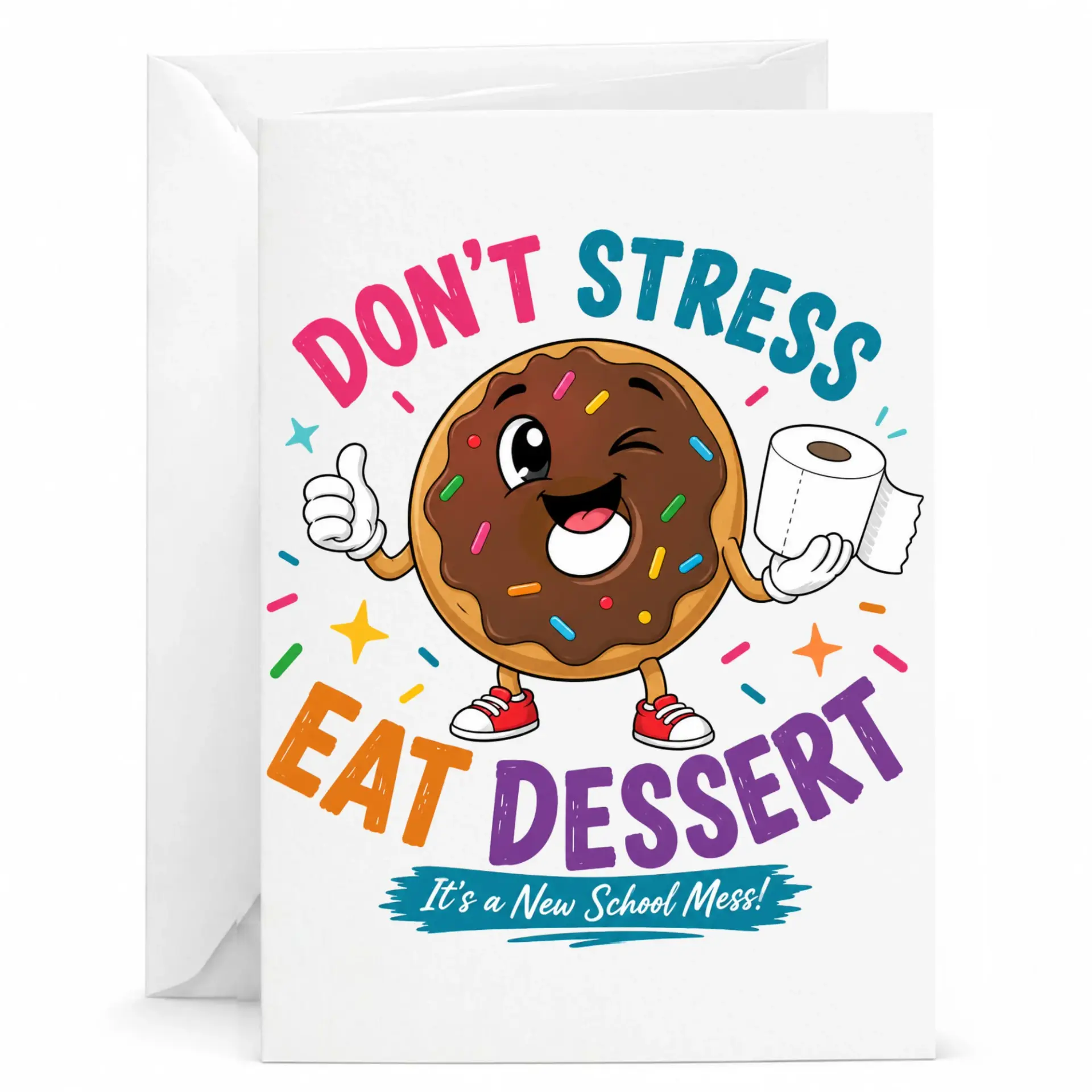 Funny Donut Greeting Card with Envelope Encouragement and Birthday for Friends Family Members