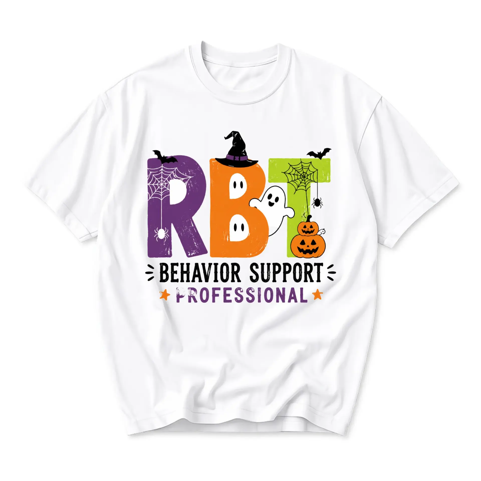 Graphic Tee Rbt Behavior Support Professional Halloween Shirt Spooky Ghost Pumpkin Print Unisex Casual Crew Neck