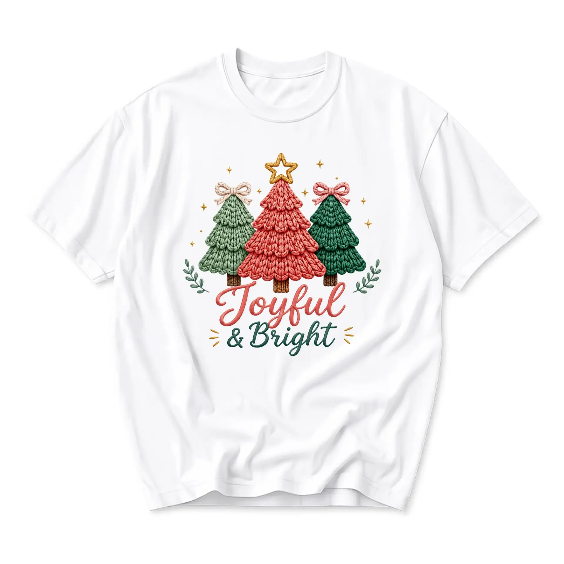 T-shirt Joyful and Bright Christmas Tree Graphic Tee Unisex Crew Neck