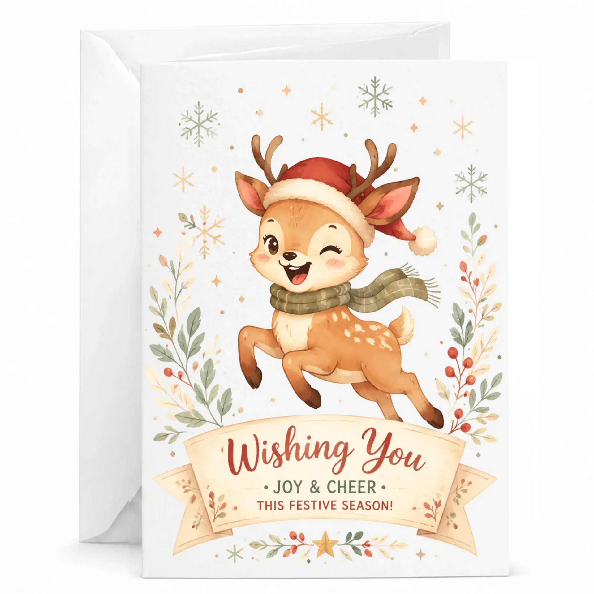 Greeting Card Festive Reindeer Holiday Wishes Card with Envelope for Seasonal Celebrations and Winter Joyful Occasions