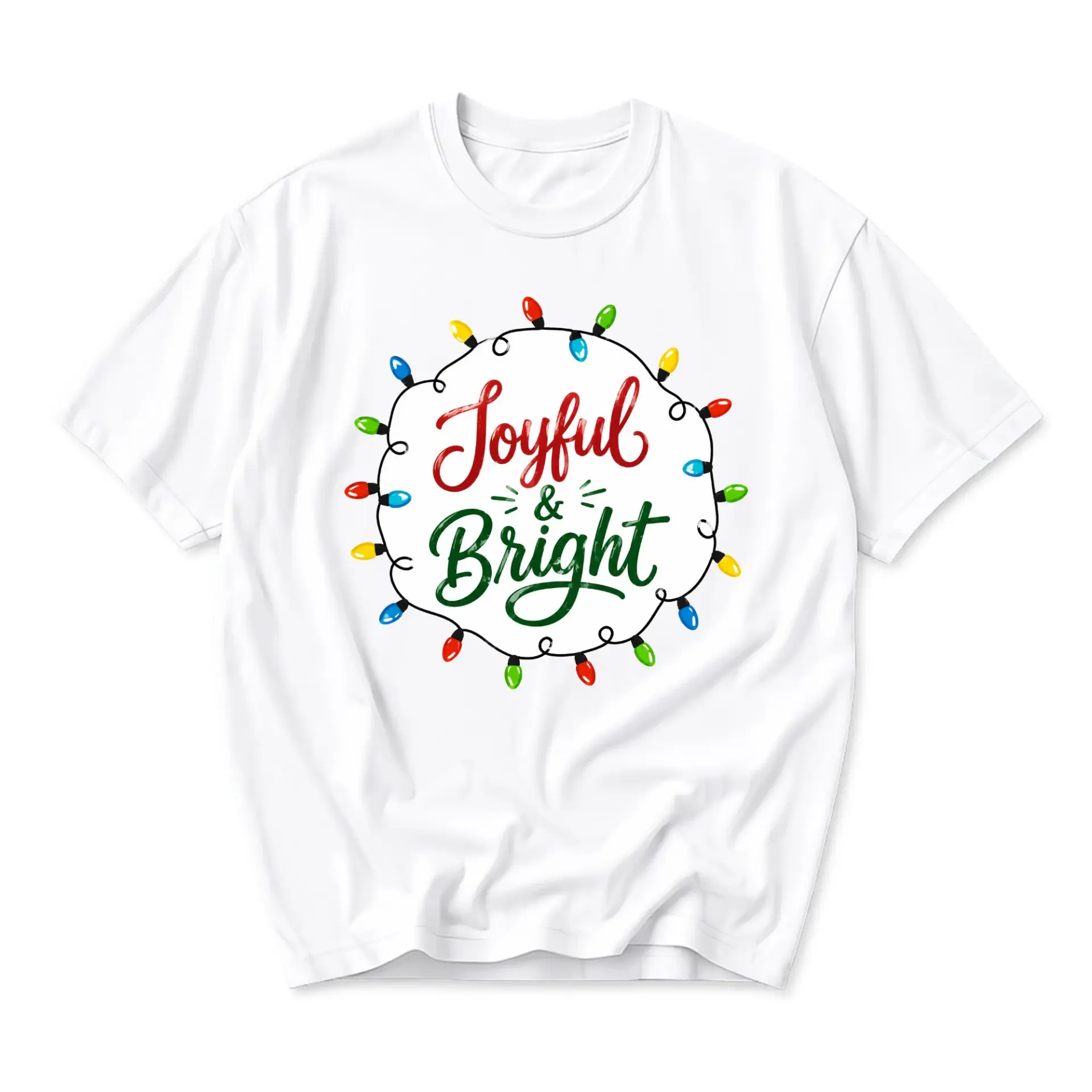 Graphic Tee Joyful and Bright Christmas Lights Unisex Crew Neck Shirt for Seasonal Casual Wear and Holiday Celebration