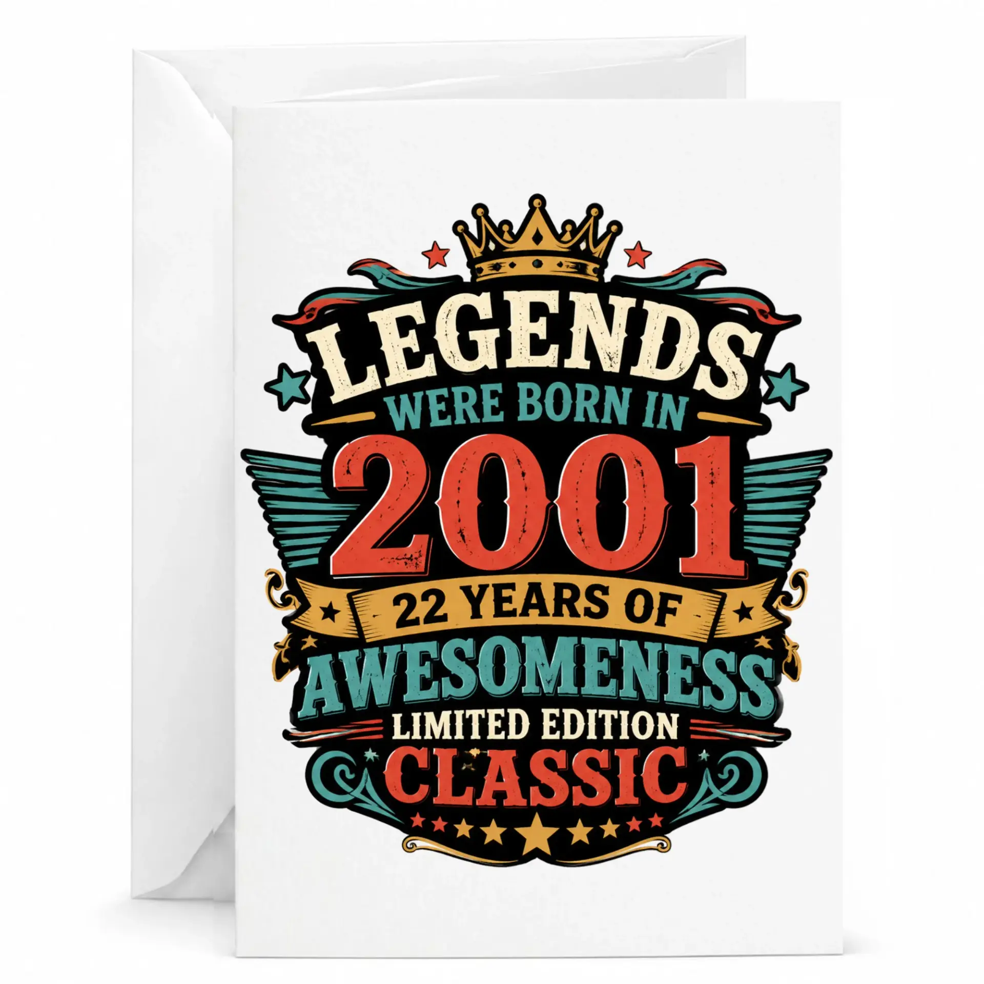 Birthday Card Legends Were Born in 2001 Vintage Style Greeting Card 22 Years of Awesomeness Classic Limited Edition Design