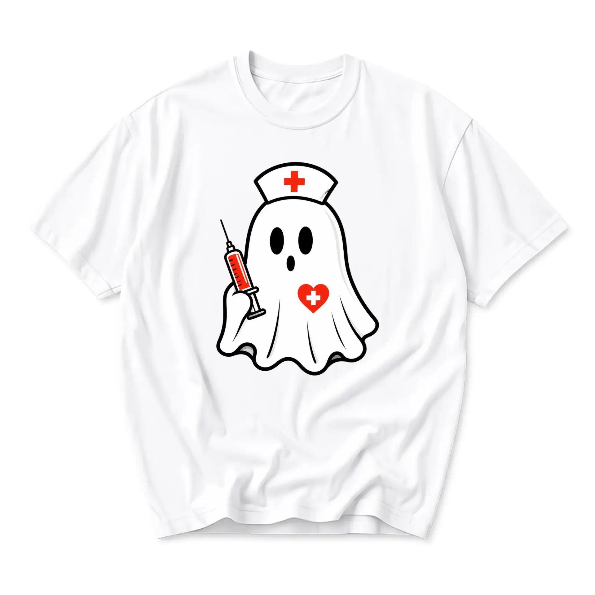 Graphic Tee Unisex Nurse Ghost T-Shirt Cute Spooky Medical Apparel for Casual Everyday Wear and Medical Professionals