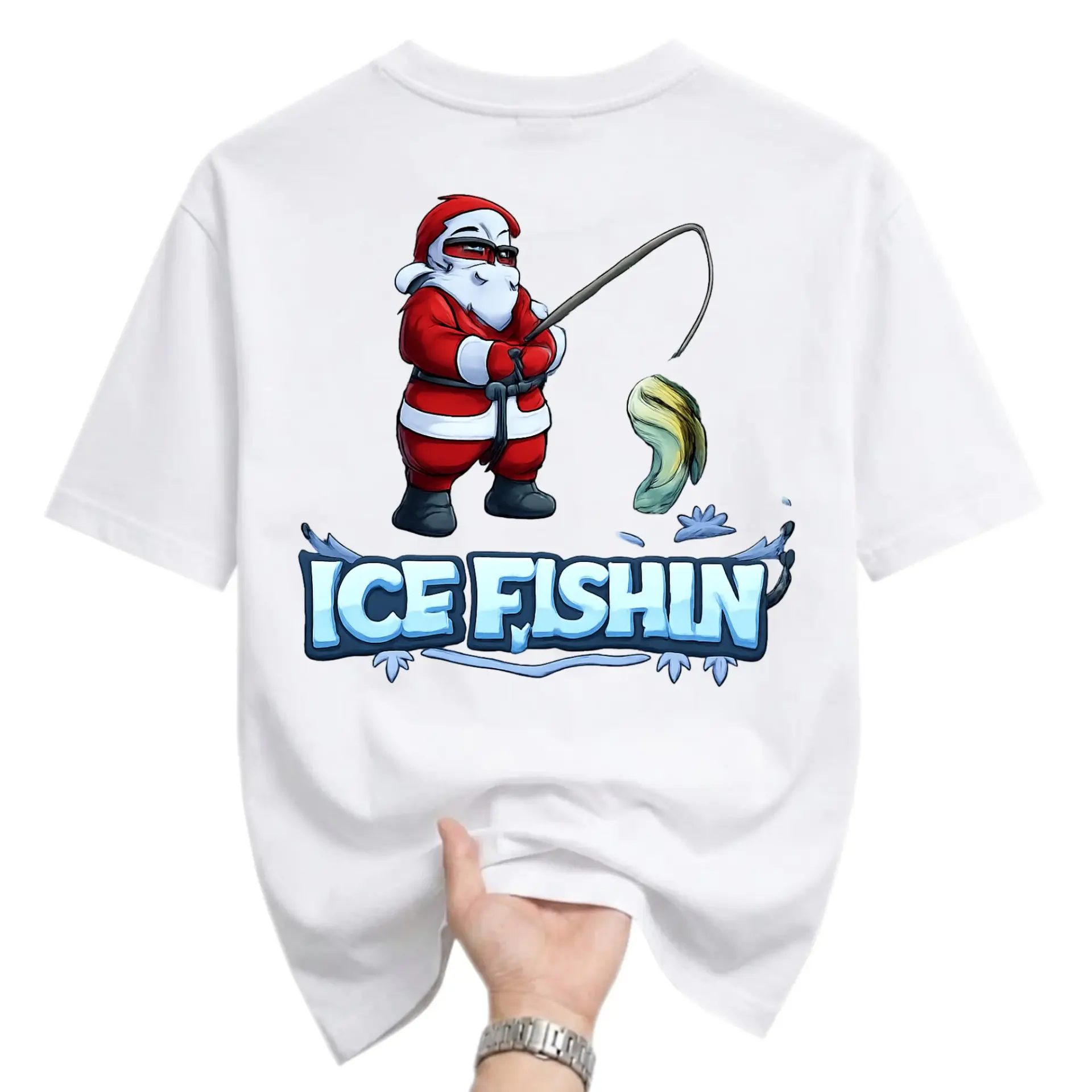 Graphic Tee Fishing Santa Claus Unisex Crew Neck T-Shirt Funny Holiday
