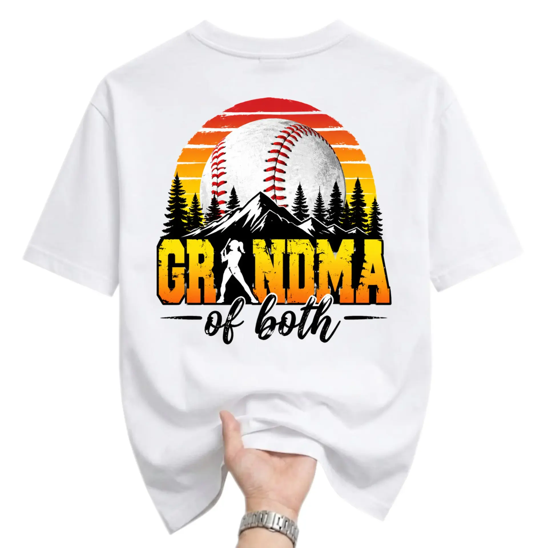 Graphic Tee Grandma of Both Baseball Softball Retro Sunset Mountain Print