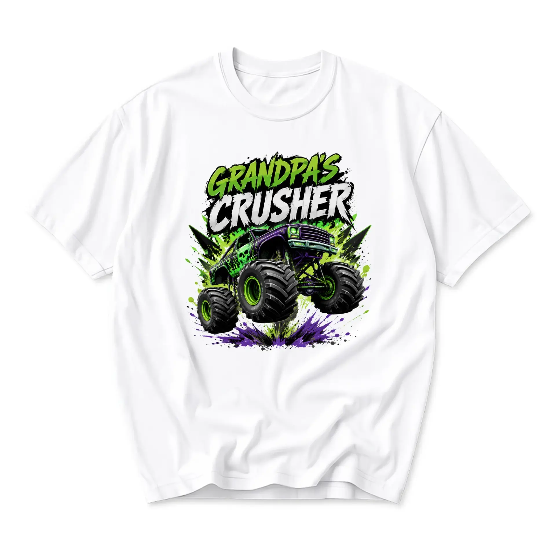 Graphic Tee Grandpas Crusher Monster Truck Unisex Crew Neck T-Shirt for Casual Everyday Wear and Humor Statement