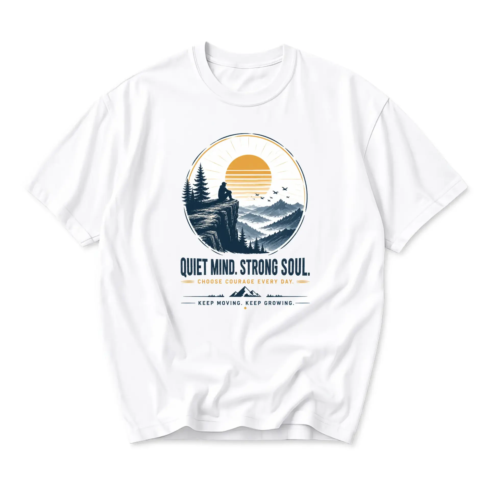 Graphic Tee Unisex Crew Neck T-Shirt Featuring Nature Landscape Illustration with Motivational Quote Typography