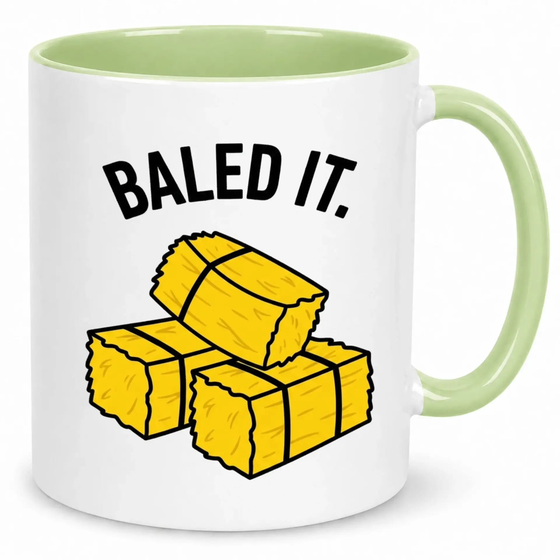 Funny Farm Humor Coffee Mug Ceramic Tea Cup with 'baled It' Hay Bale Design Witty Novelty Drinkware for Farmers and Ranchers