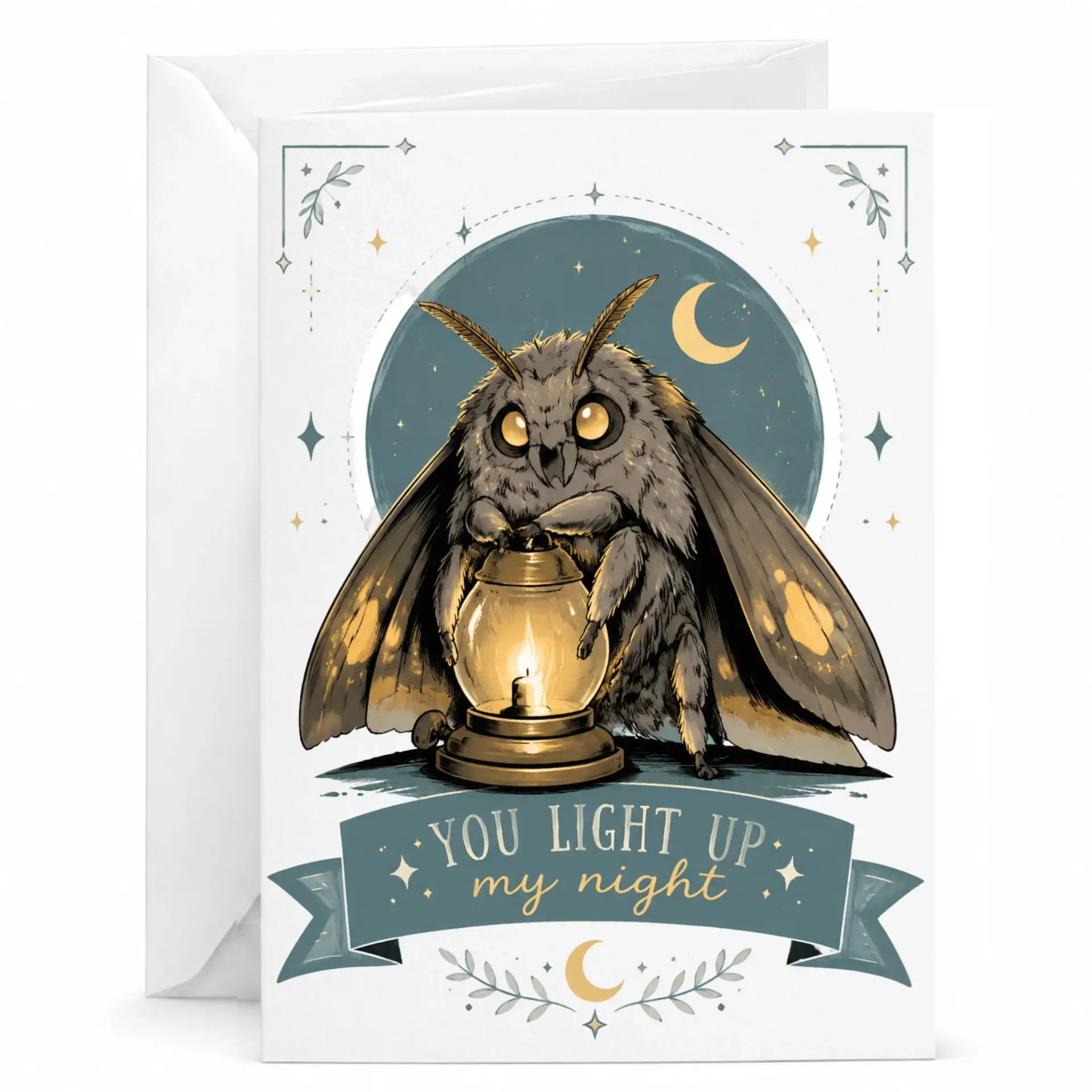 Greeting Card with Cute Moth Illustration and You up My Text for Birthday Anniversary or Thank