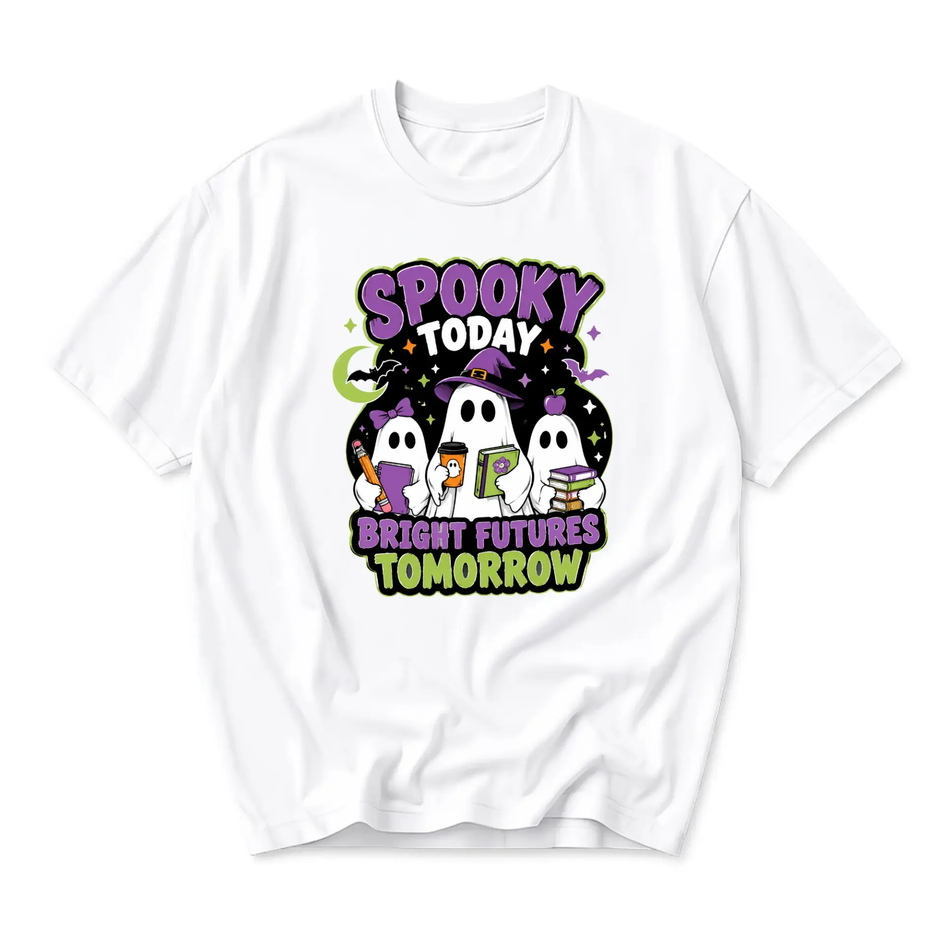 Graphic Tee Spooky Today Bright Futures Tomorrow Unisex Crew Neck T-Shirt for Casual Wear and Everyday Outfits