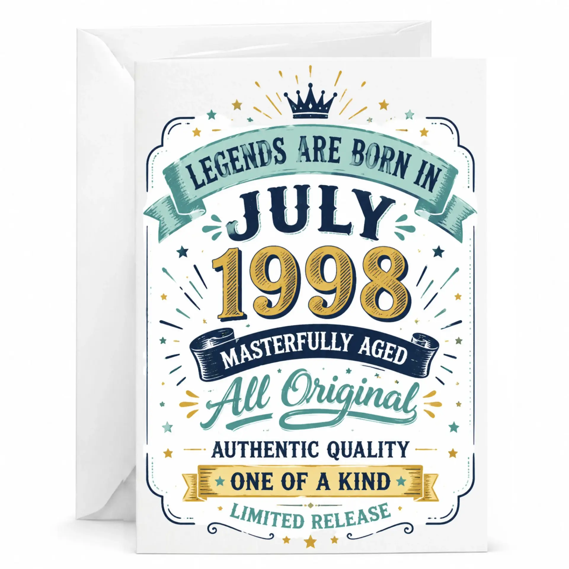 Birthday Card Legends Are Born in July 1998 Vintage Style Greeting Card for Milestone Birthday Celebration