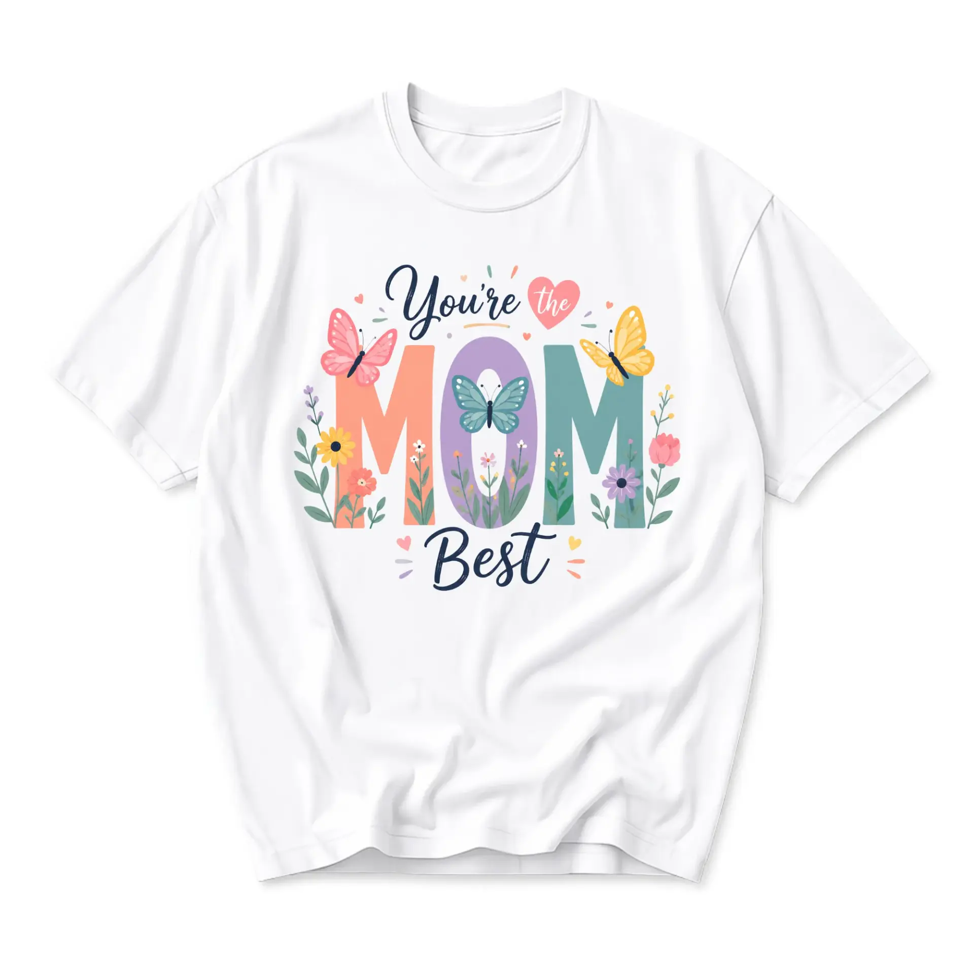 Graphic Tee You Are the Best Mom Butterfly Floral Botanical Design Unisex Casual Short Sleeve Crew Neck Cotton Shirt
