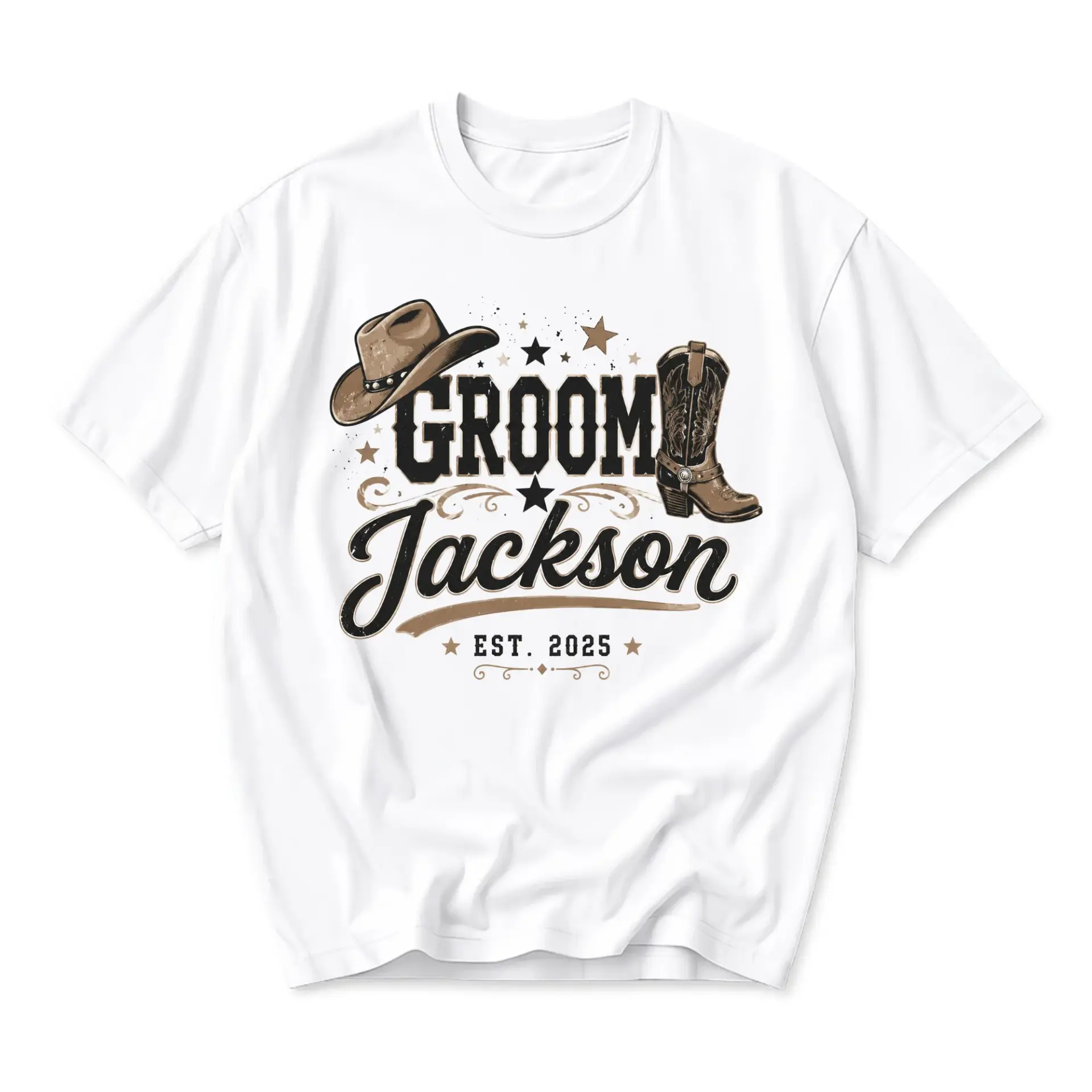 Graphic Tee Groom Jackson Western Cowboy Themed Unisex Crew Neck T-Shirt for Casual Wedding Party Wear and Celebration