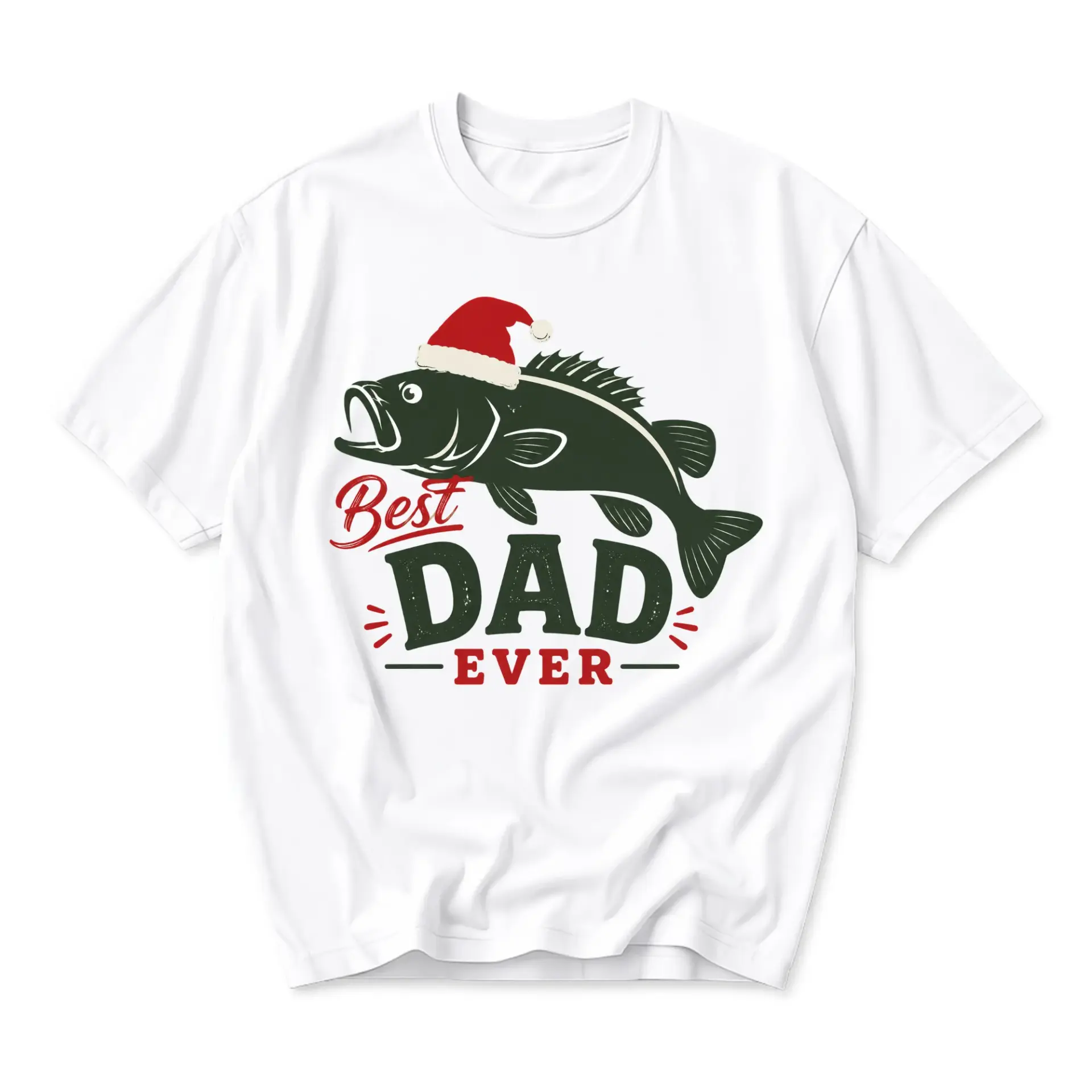 Funny Shirt Best Dad Ever Fishing Christmas Graphic Tee Unisex Crew Neck Short Sleeve Casual Cotton Holiday Apparel