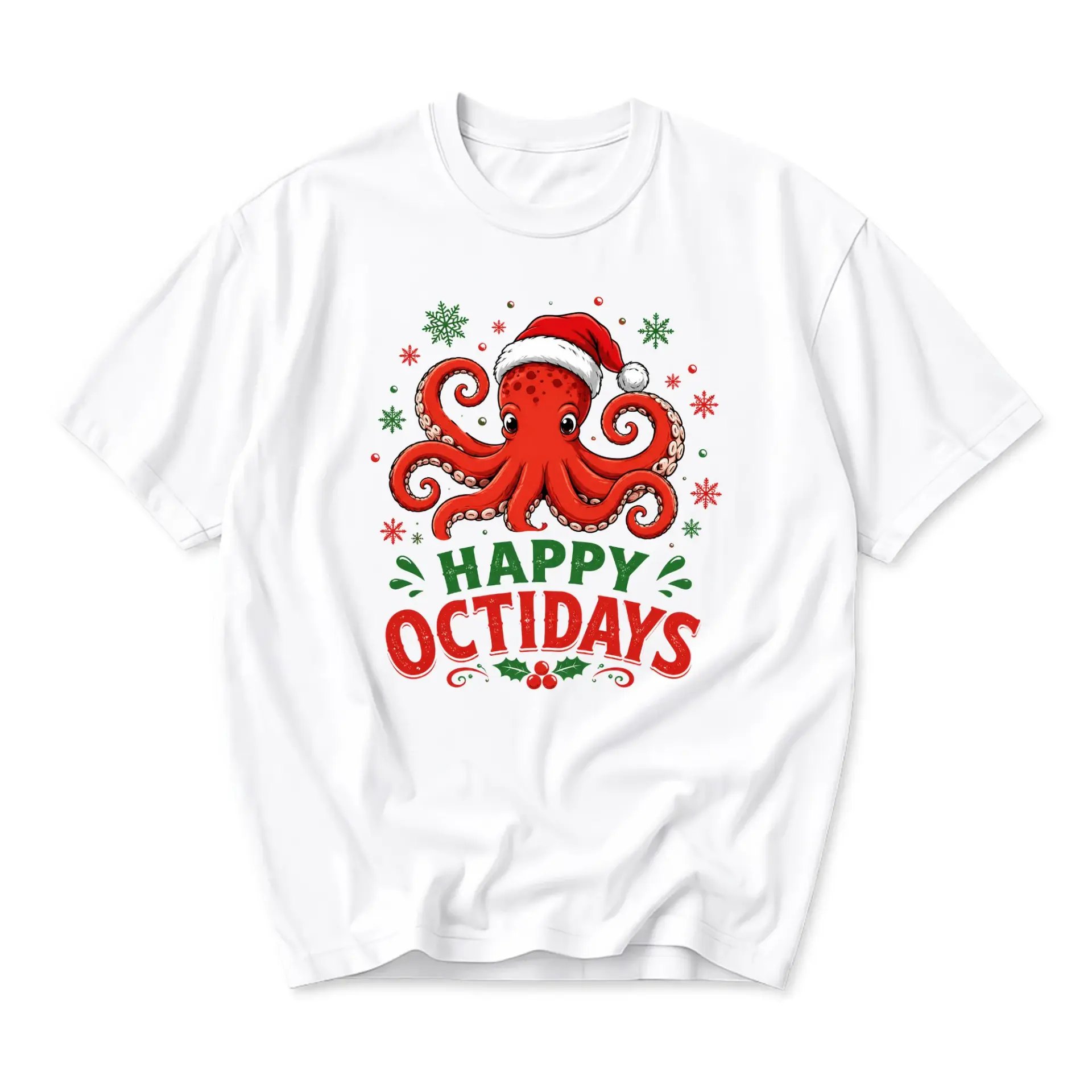 Funny Shirt Happy Octidays Christmas Graphic Tee Unisex Casual Cotton Crew Neck Short Sleeve Holiday Apparel
