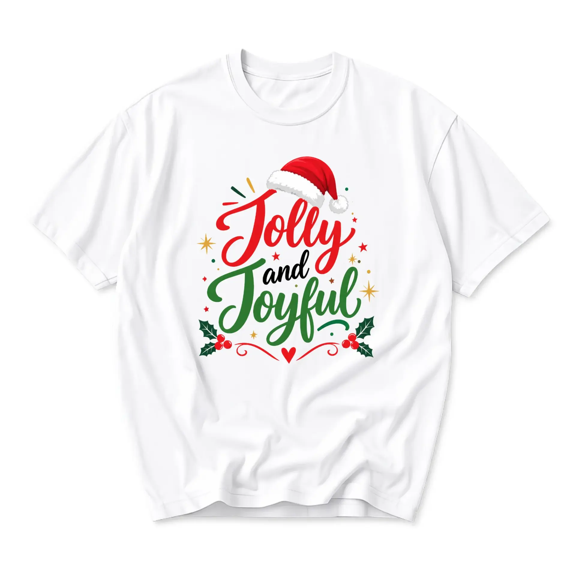 Graphic Tee Jolly and Joyful Christmas Holiday Shirt Unisex Crew Neck Soft