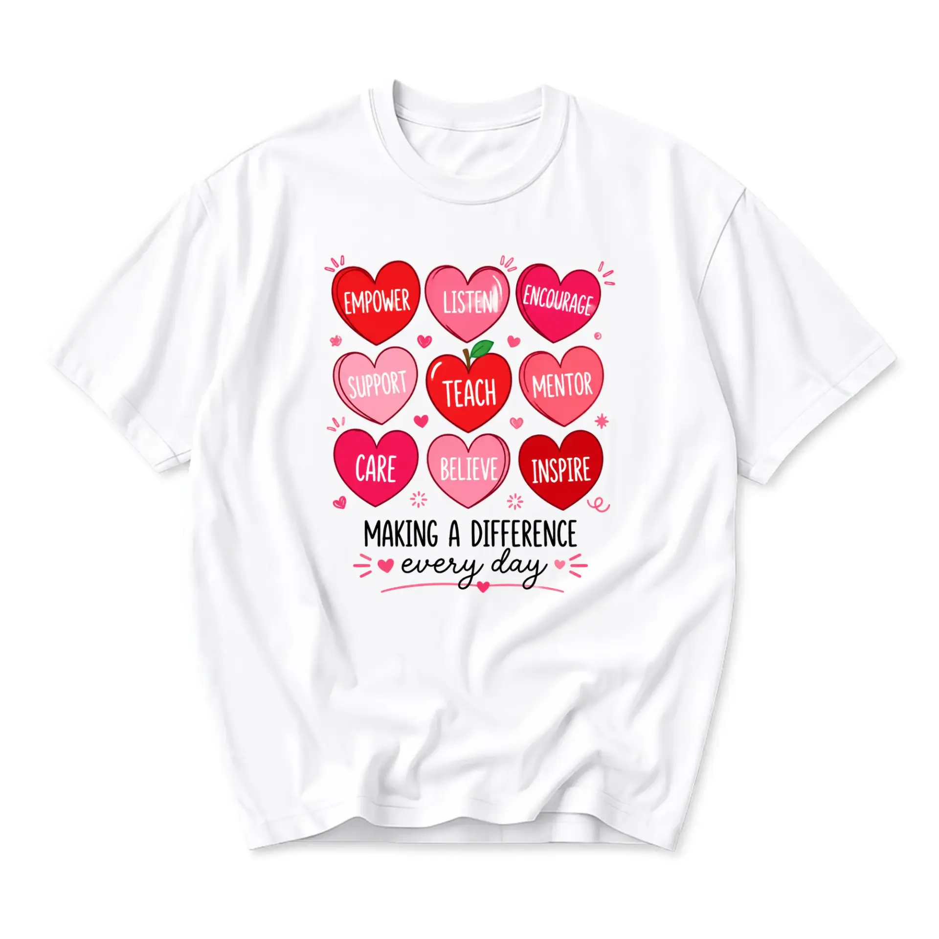 Graphic Tee Making a Difference Everyday Shirt Inspirational Heart Design Unisex Crew Neck Casual Cotton Top