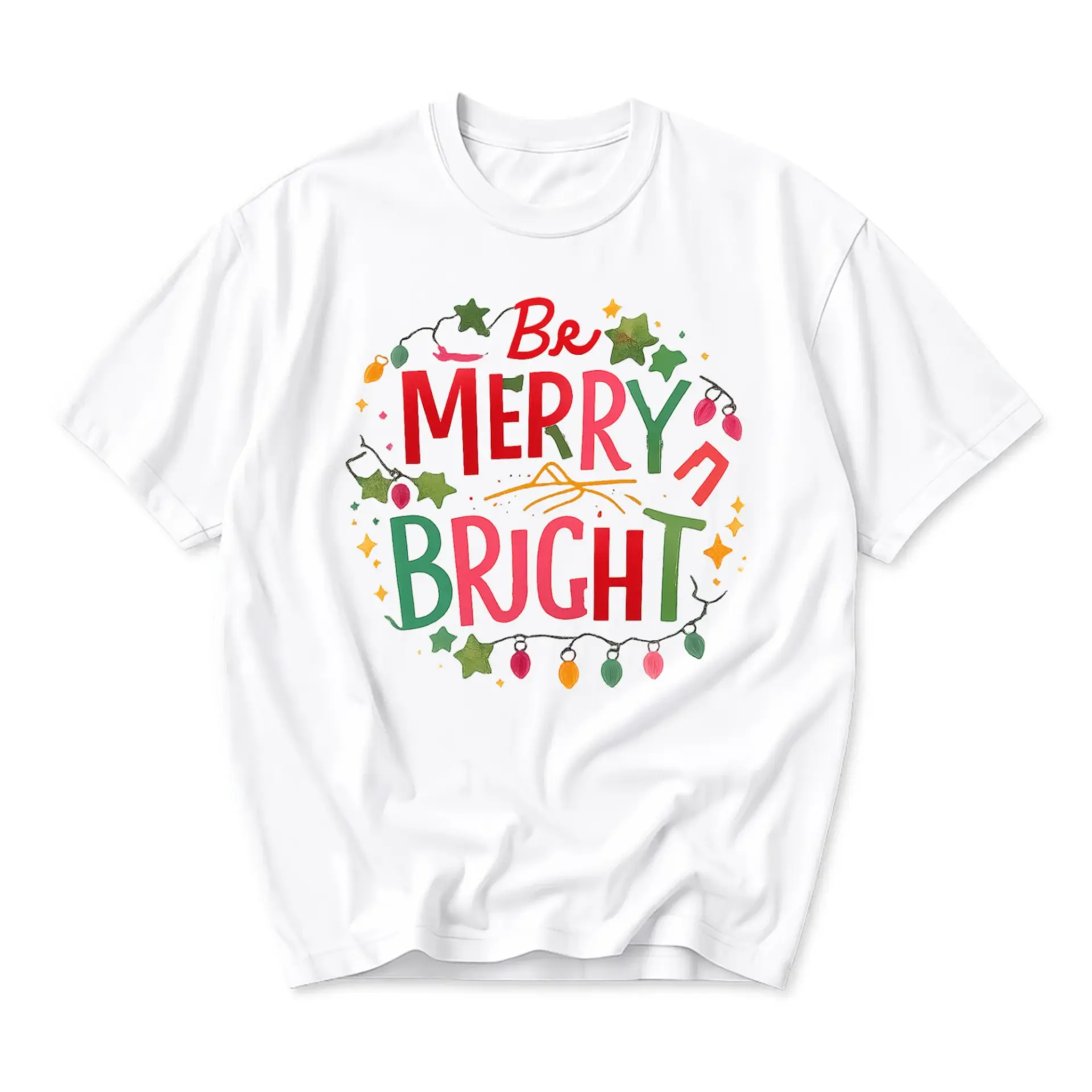 Graphic Tee Be Merry Bright Holiday Christmas Lights Unisex Crew Neck Short
