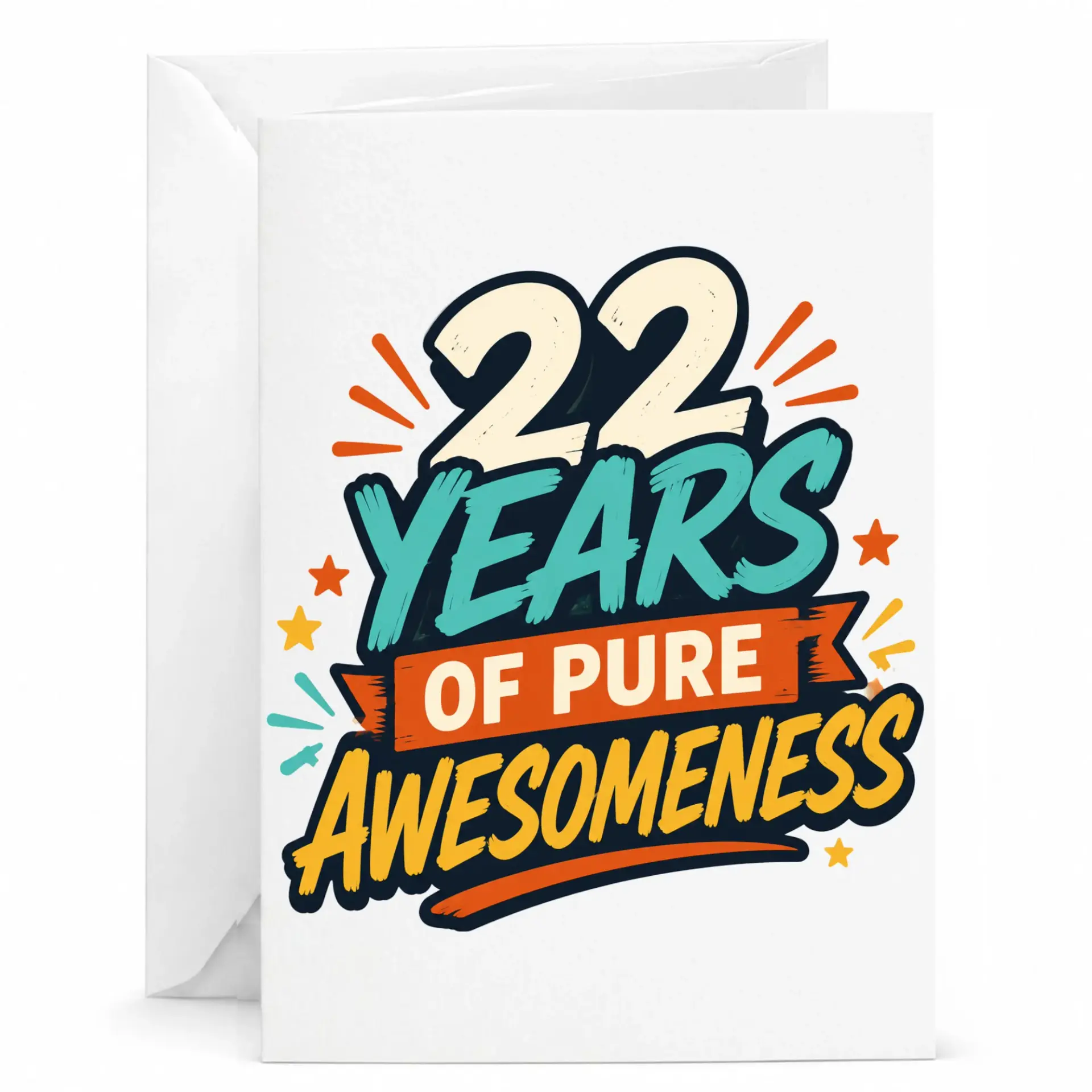 Birthday Card 22 Years of Pure Awesomeness Greeting Card for 22nd Birthday Celebration Fun Retro Style Design