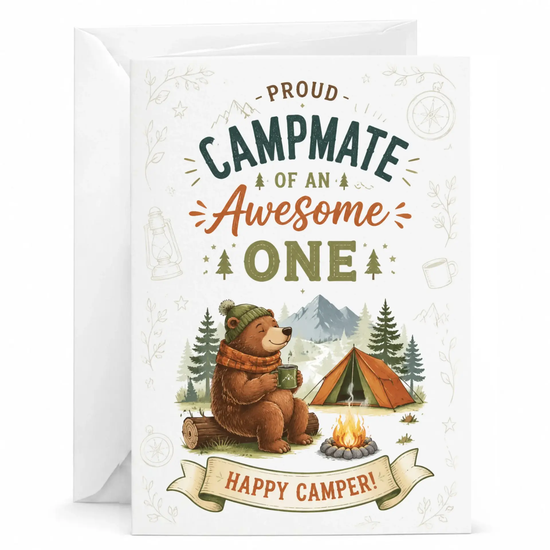 Greeting Card Proud Campmate of an Awesome One Happy Camper Design for Outdoor Enthusiasts and Nature Lovers 5x7 Inches