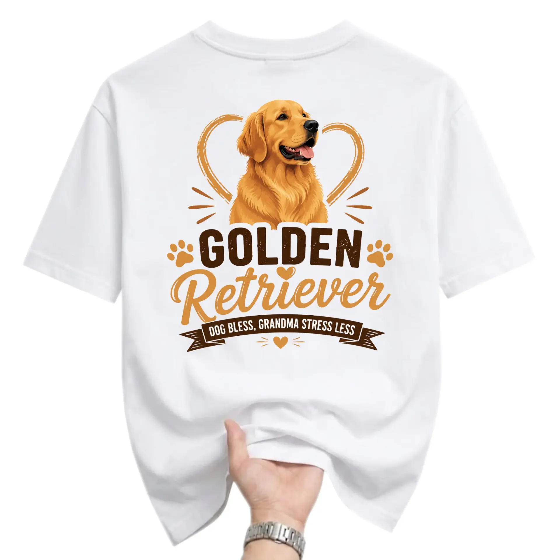 Graphic Tee Golden Retriever Dog Bless Grandma Stress Less Unisex Crew Neck Short Sleeve Casual Cotton Blend Shirt
