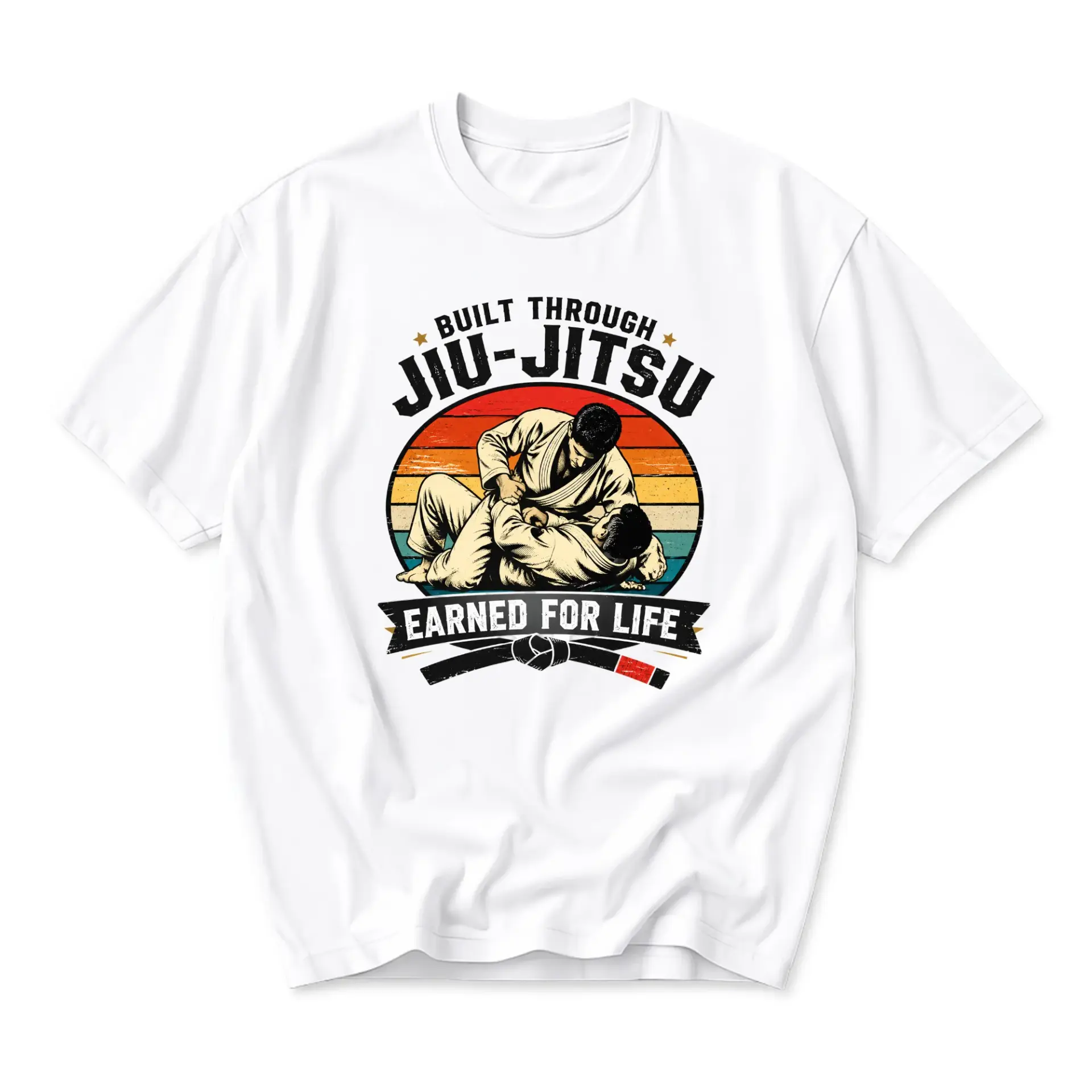 Graphic Tee Built Through Jiu-Jitsu Earned for Life Martial Arts Unisex Crew Neck Casual Everyday Cotton T-Shirt