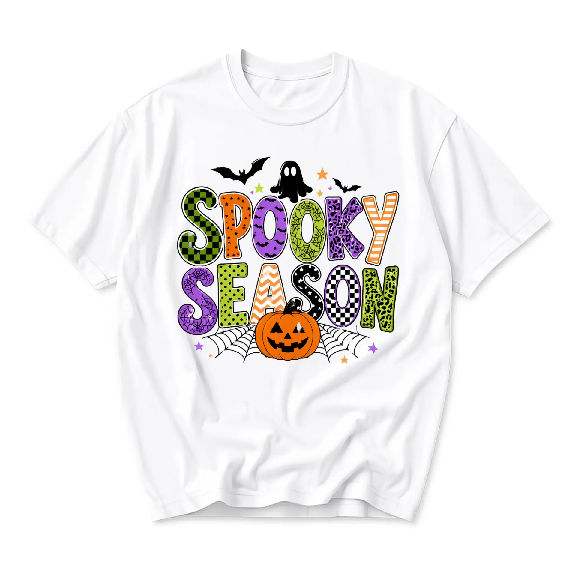 Funny Shirt Spooky Season Graphic Tee Unisex Crew Neck Halloween Costume Apparel for Casual Fall Everyday Wear White
