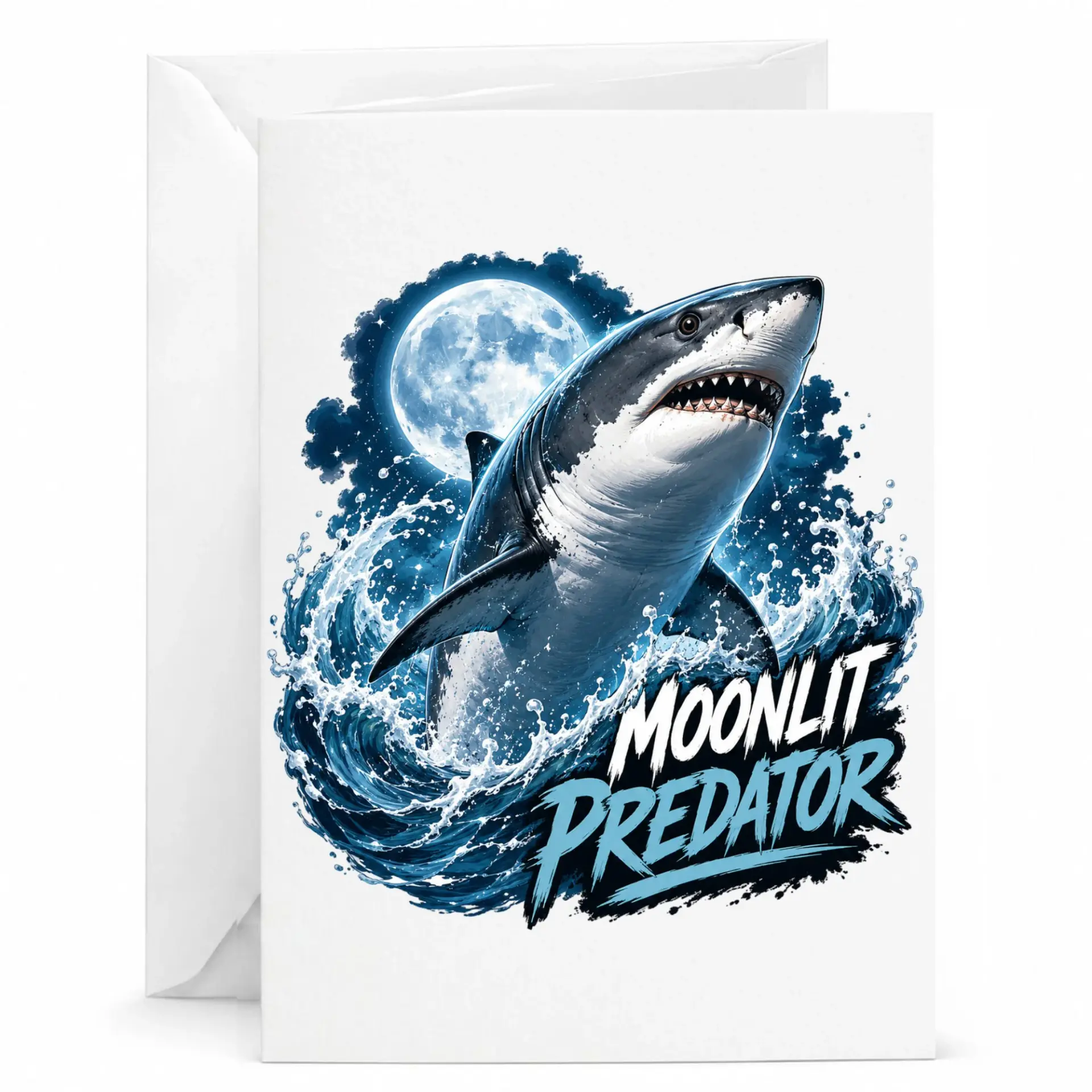 Greeting Card Moonlit Shark Illustration Ocean Animal Lovers Stationery Note for Any Occasion