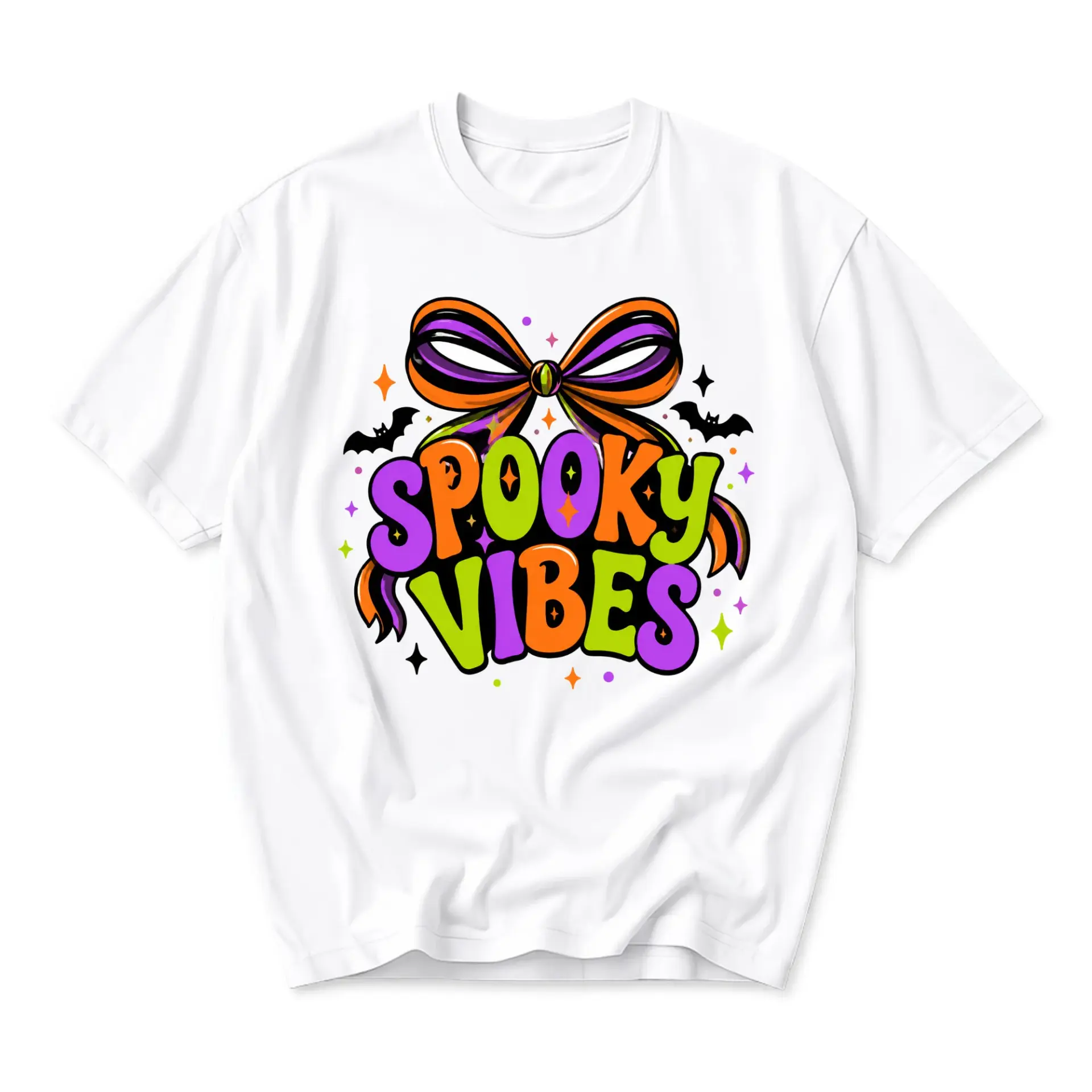 Graphic Tee Spooky Vibes Halloween Shirt Unisex Cotton Casual Apparel Festive Holiday Inspired Seasonal Clothing Top