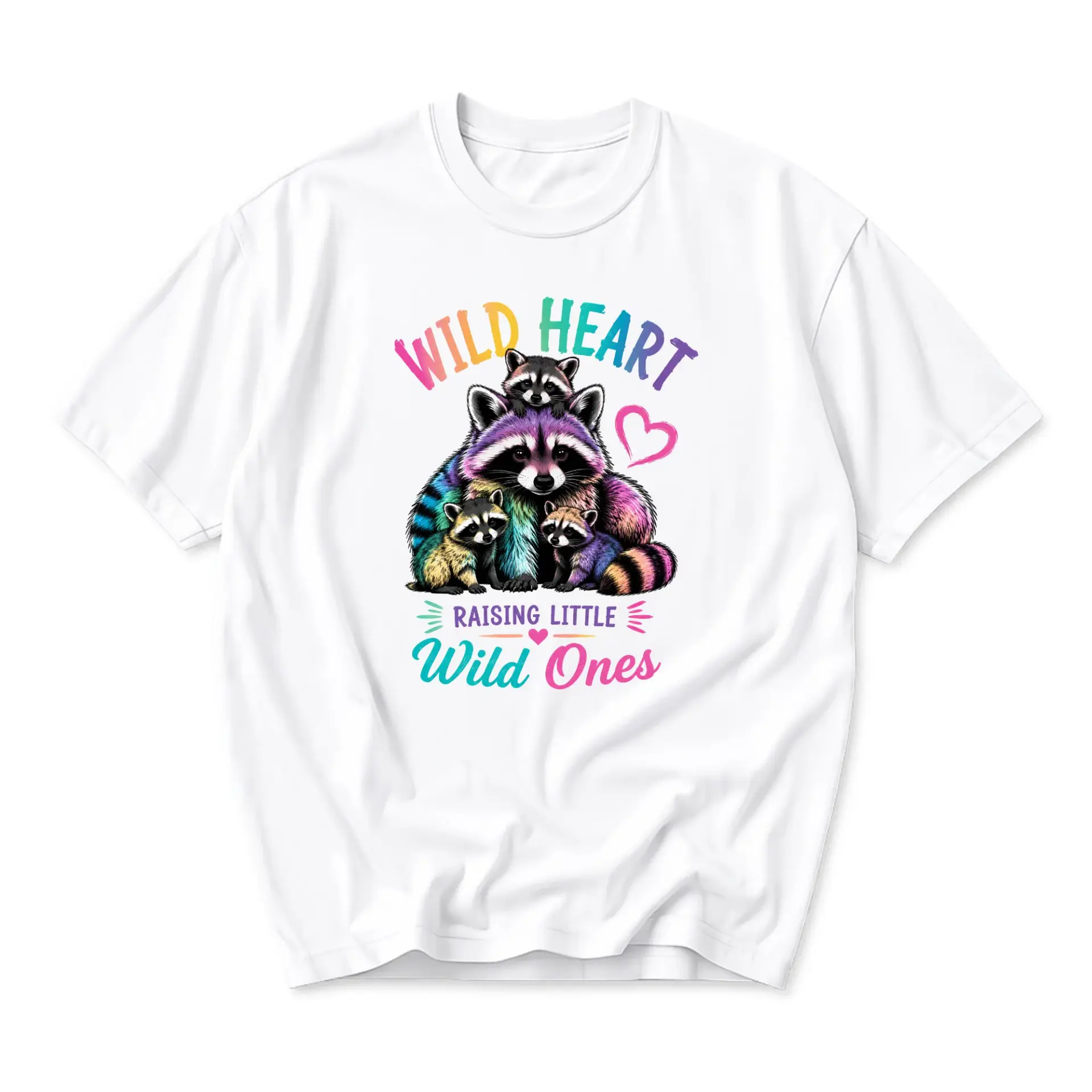 Graphic Tee Wild Heart Raising Little Wild Ones Raccoon Design Unisex Crew Neck Soft Cotton Casual Everyday T-Shirt