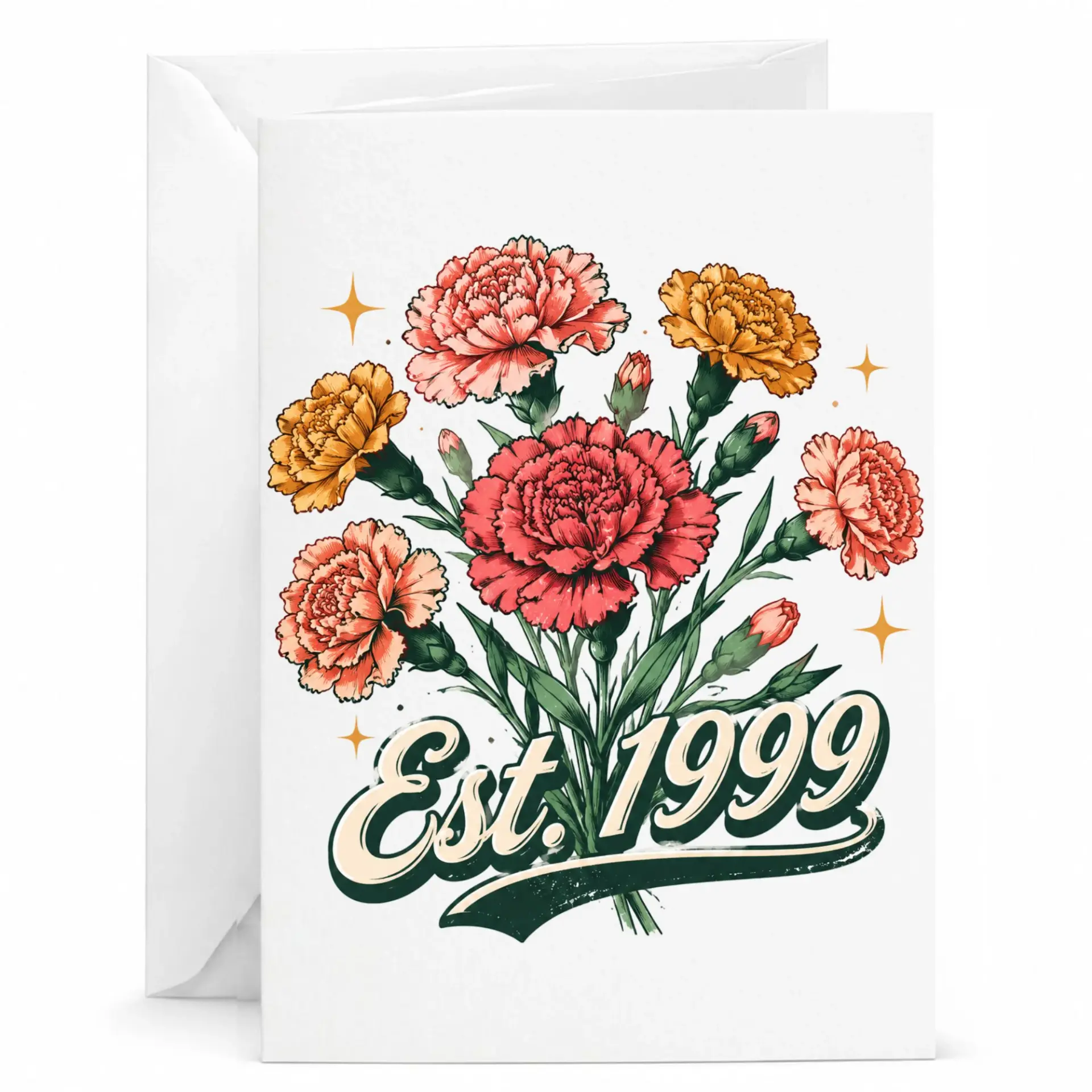 Greeting Card Est 1999 Vintage Floral Design for Birthday Anniversary Celebration and Milestone Occasions