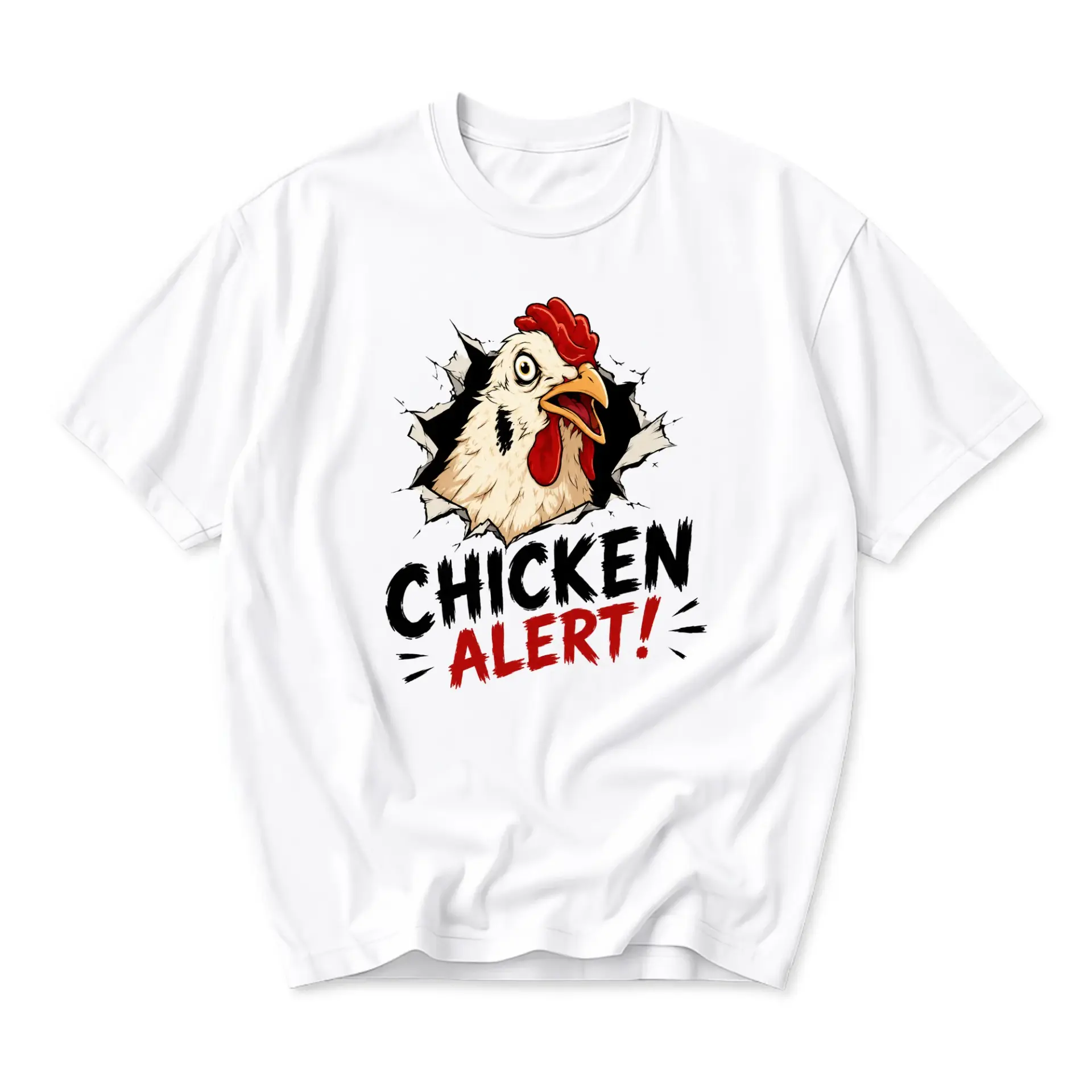 Funny Shirt Chicken Alert Graphic Tee Unisex Crew Neck Casual Cotton Blend Short Sleeve Humorous Farm Animal Top
