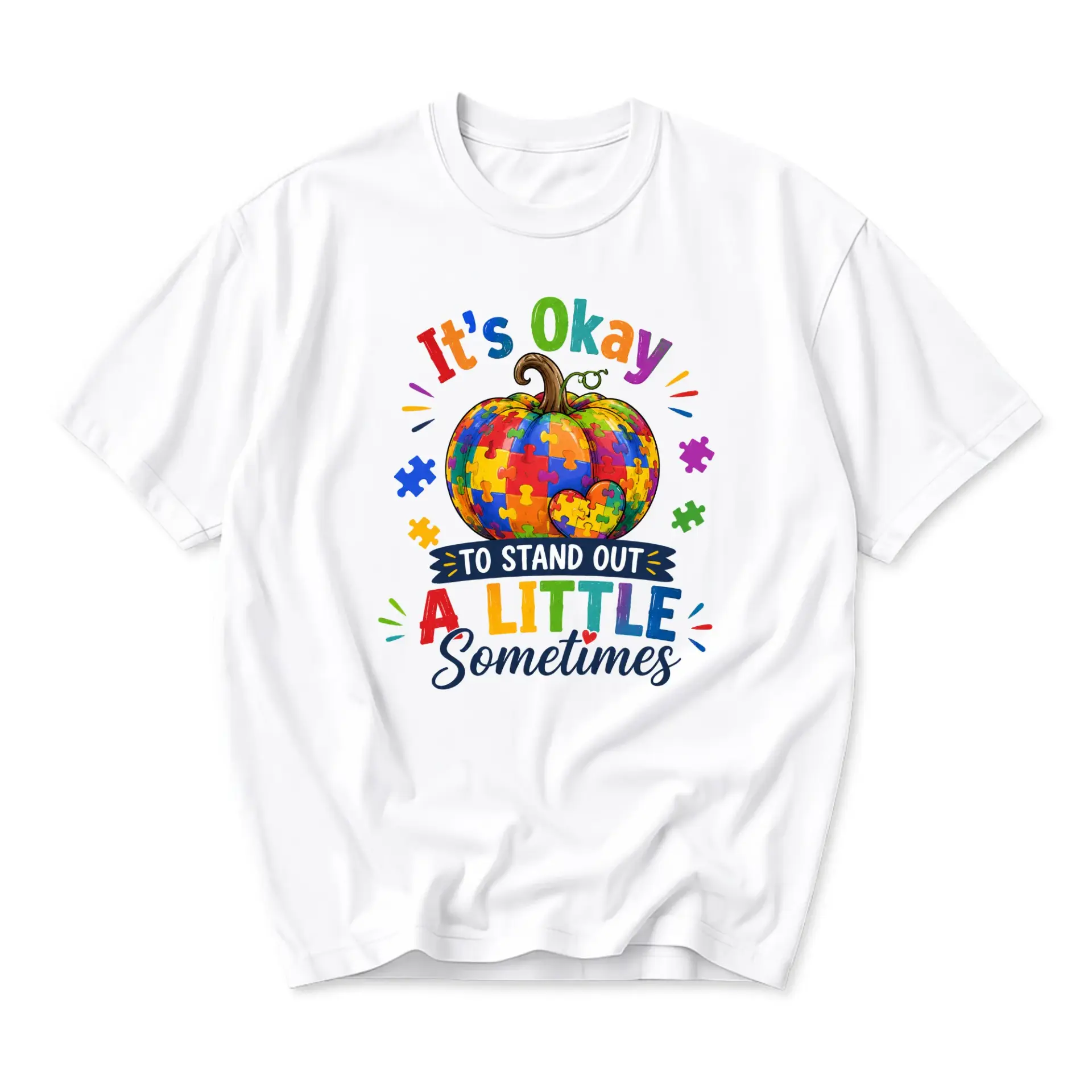 Graphic Tee It Is Okay to Stand Out a Little Sometimes Pumpkin Jigsaw Puzzle Pattern Unisex Crew Neck T-Shirt
