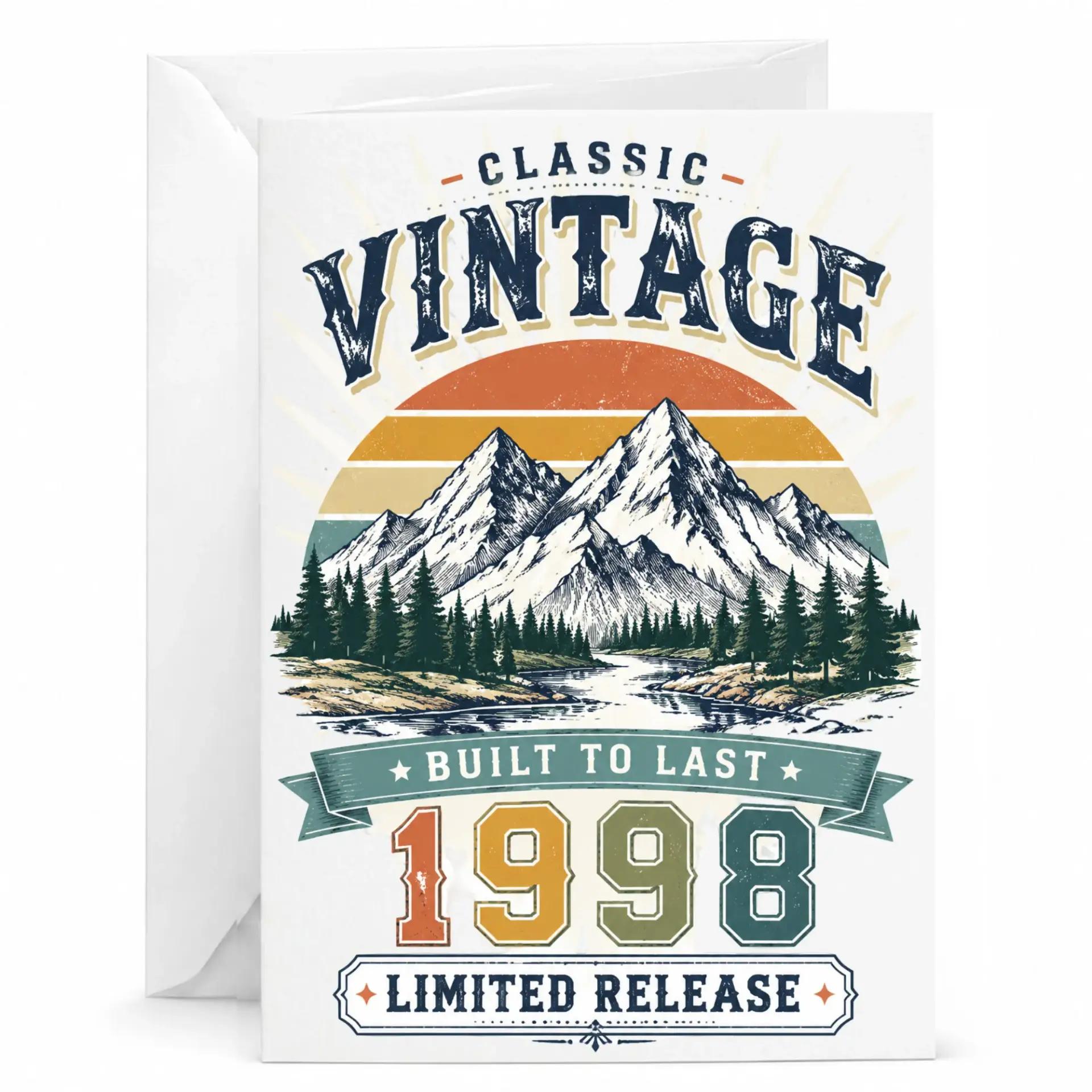 Greeting Card for 1998 Birthday Vintage Mountain Scene Retro Limited Edition Milestone Celebration Stationery