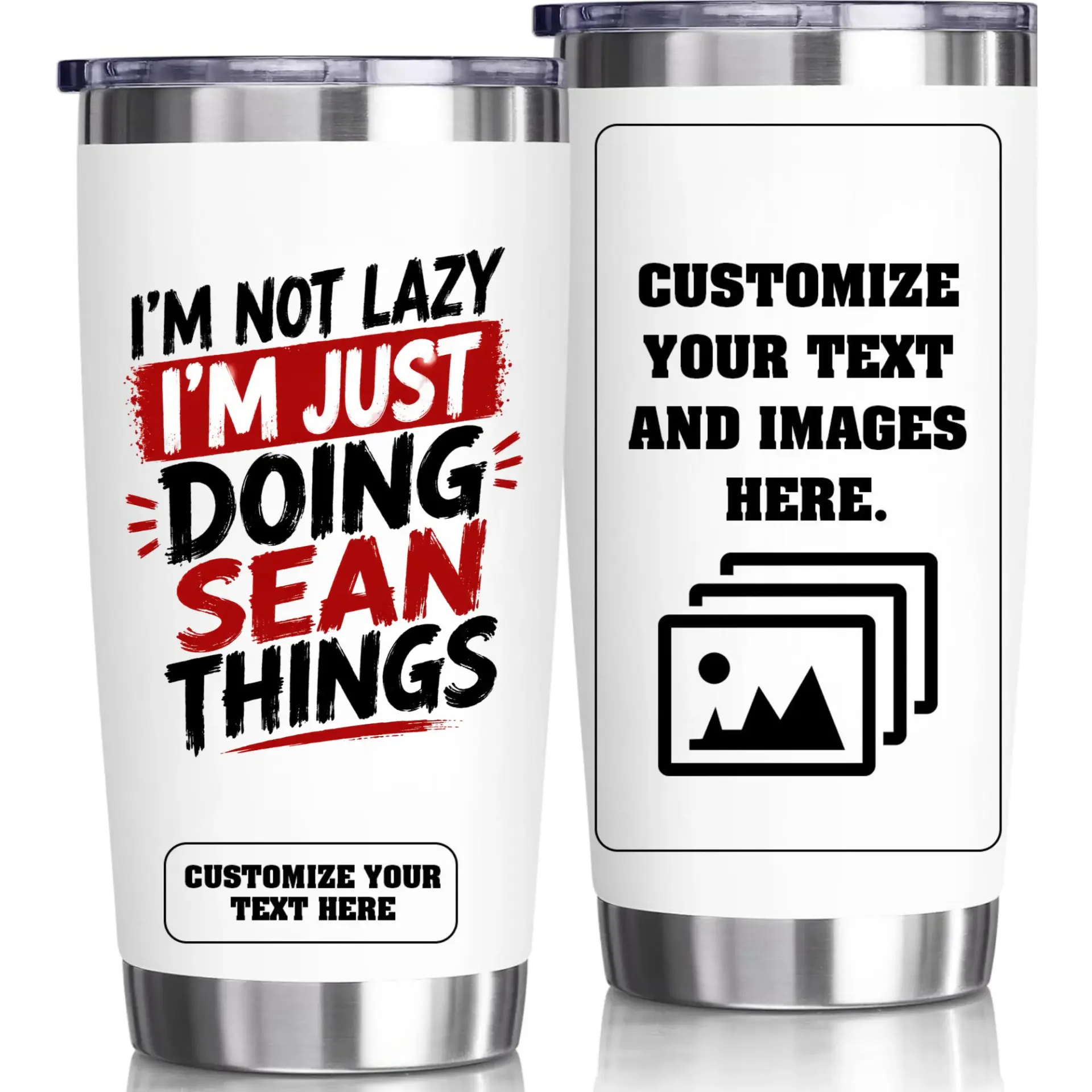Stainless Steel Tumbler 20oz Personalized Travel Cup Insulated Mug with Custom Text and Image Design for Coffee